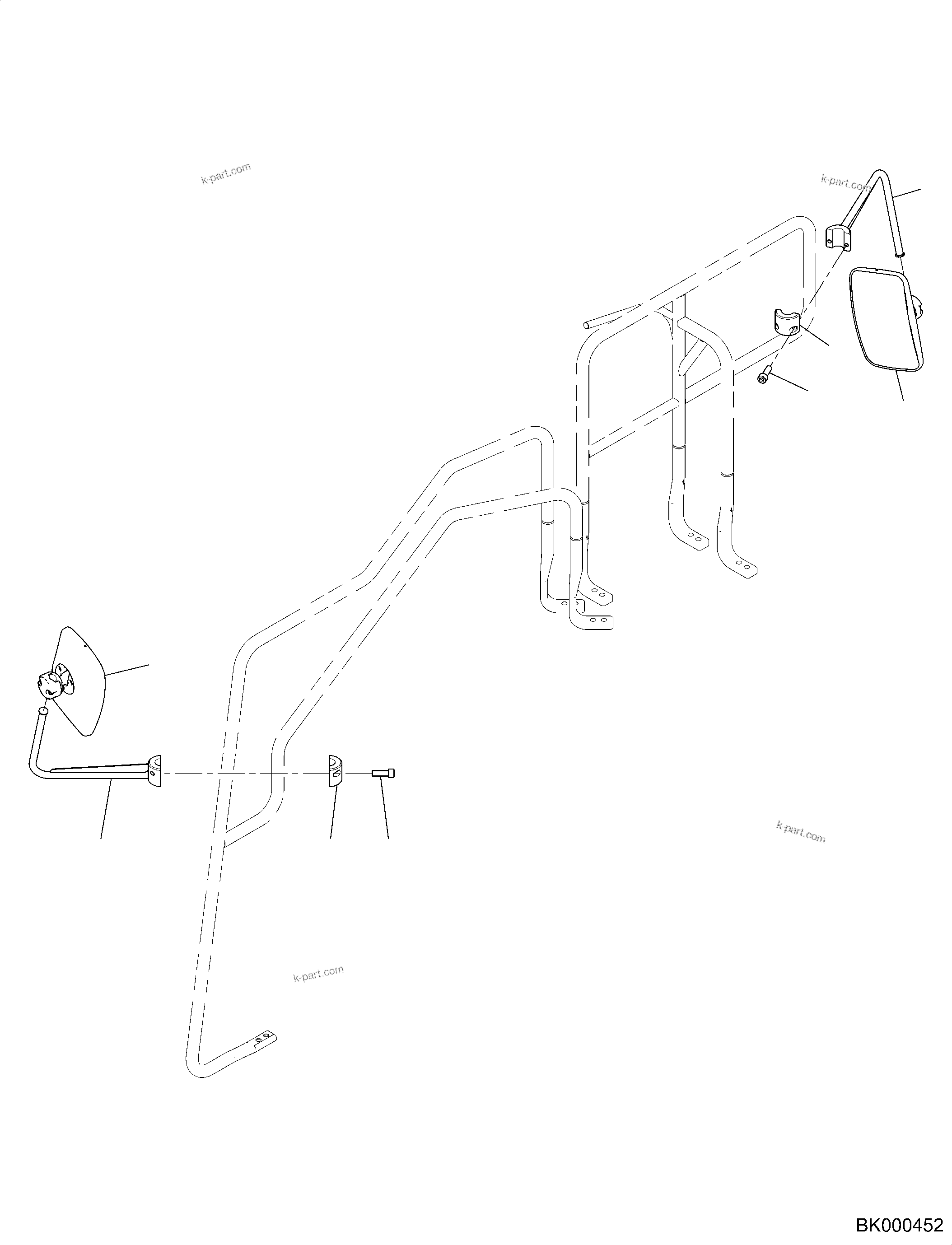 Komatsu parts book diagram for PC240NLC-11 S/N K70001-UP: REARVIEW MIRROR R.H., FOR 2-PIECE BOOM