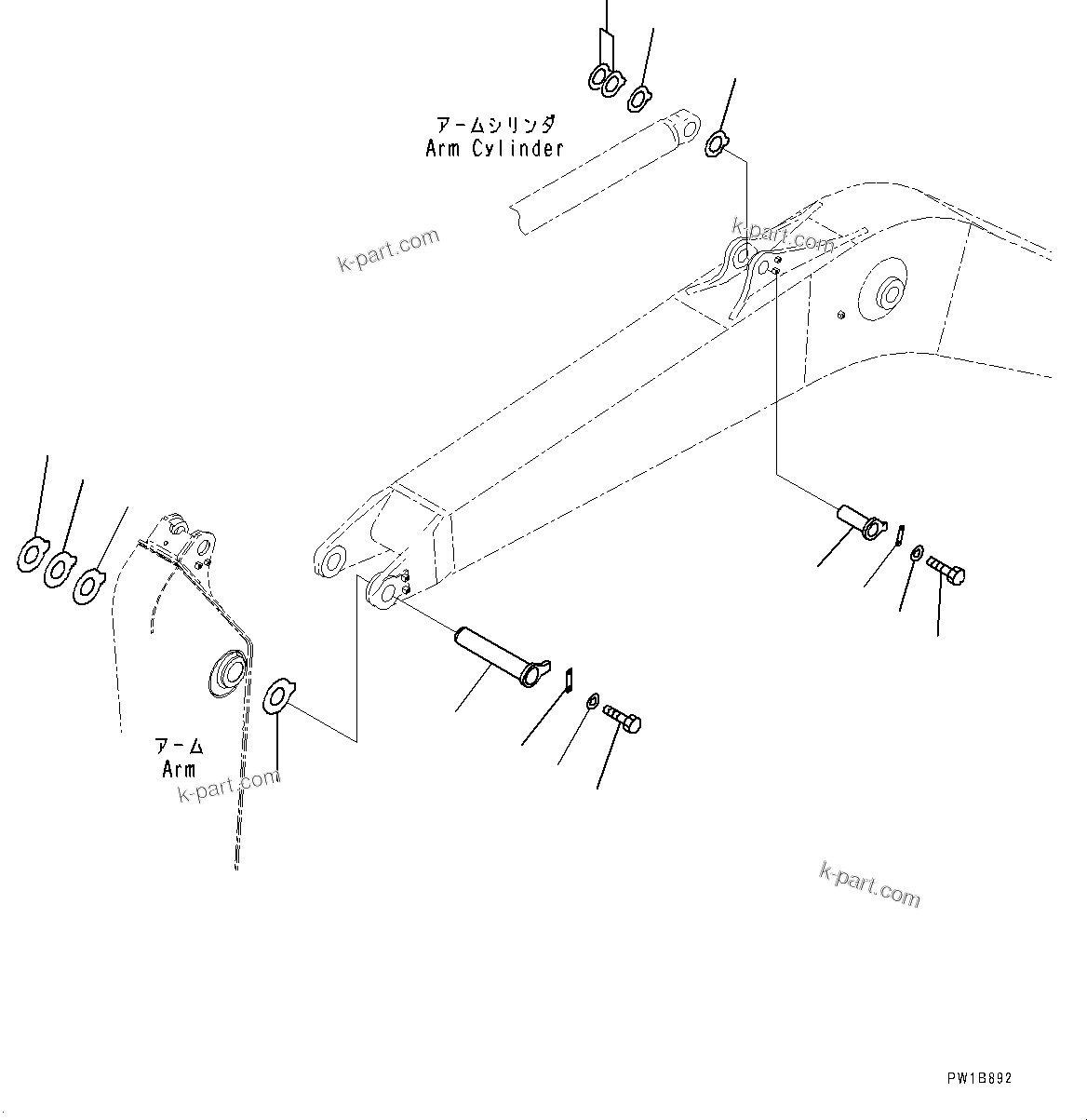 Komatsu parts book diagram for PC240NLC-11 S/N K70001-UP: BOOM, 5900MM HEAVY DUTY TYPE, 1-ATTACHMENT, TOP PIN AND BOTTOM PIN