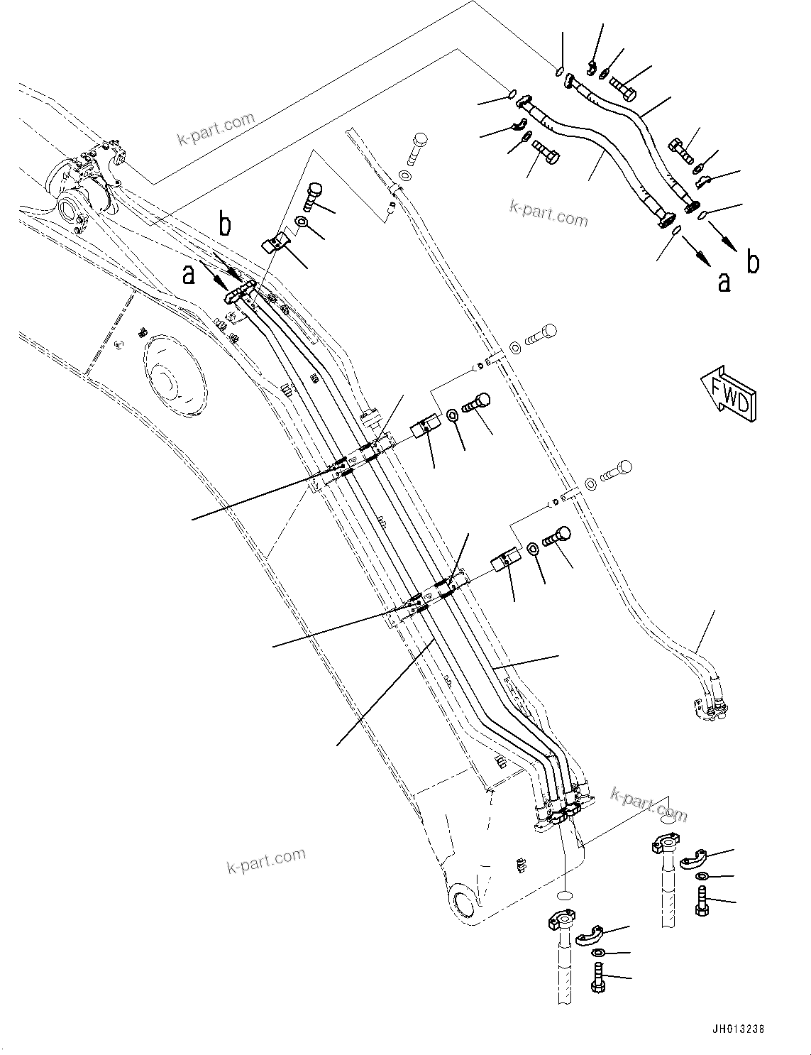 Komatsu parts book diagram for PC240NLC-11 S/N K70001-UP: BOOM, 5900MM HEAVY DUTY TYPE, 2-ATTACHMENT, ARM CYLINDER PIPING