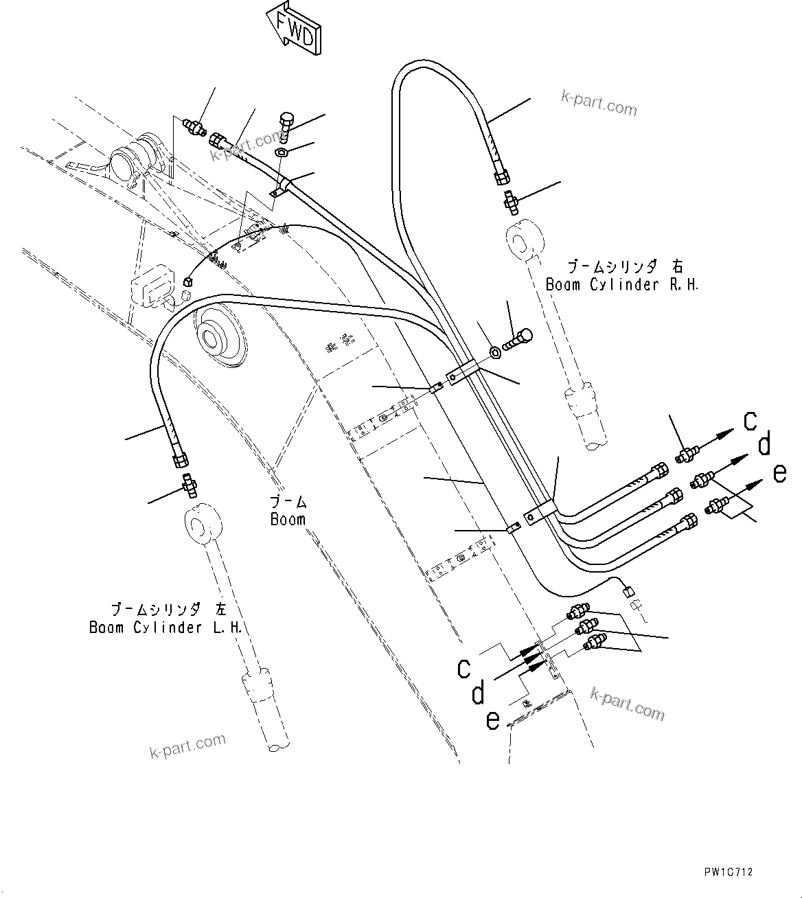 Komatsu parts book diagram for PC240NLC-11 S/N K70001-UP: BOOM, 5900MM HEAVY DUTY TYPE, 1-ATTACHMENT, LUBRICATION PIPING