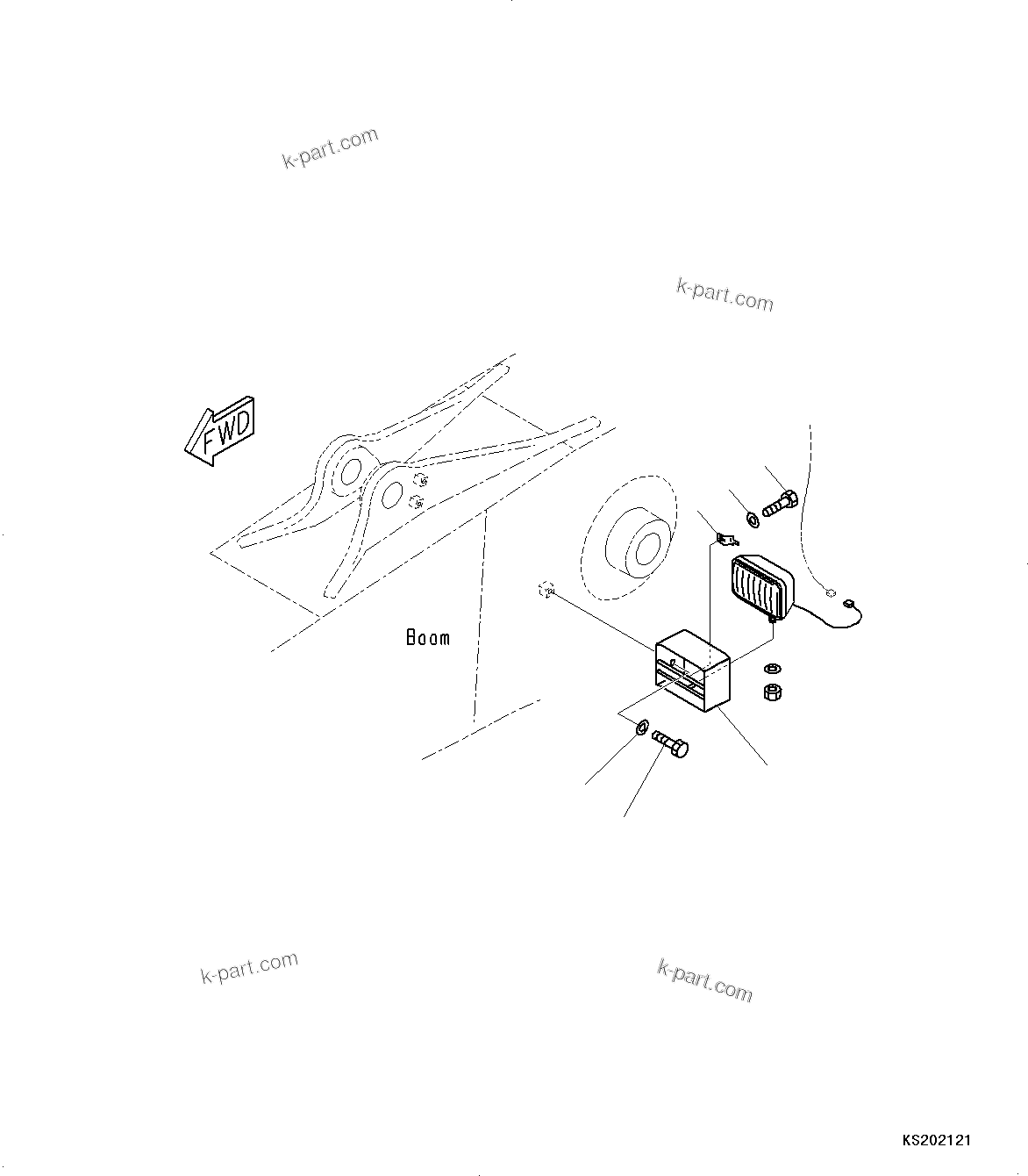 Komatsu parts book diagram for PC240NLC-11 S/N K70001-UP: BOOM, 5900MM HEAVY DUTY TYPE, 1-ATTACHMENT, WORKING LAMP (FOR LC DEMO)