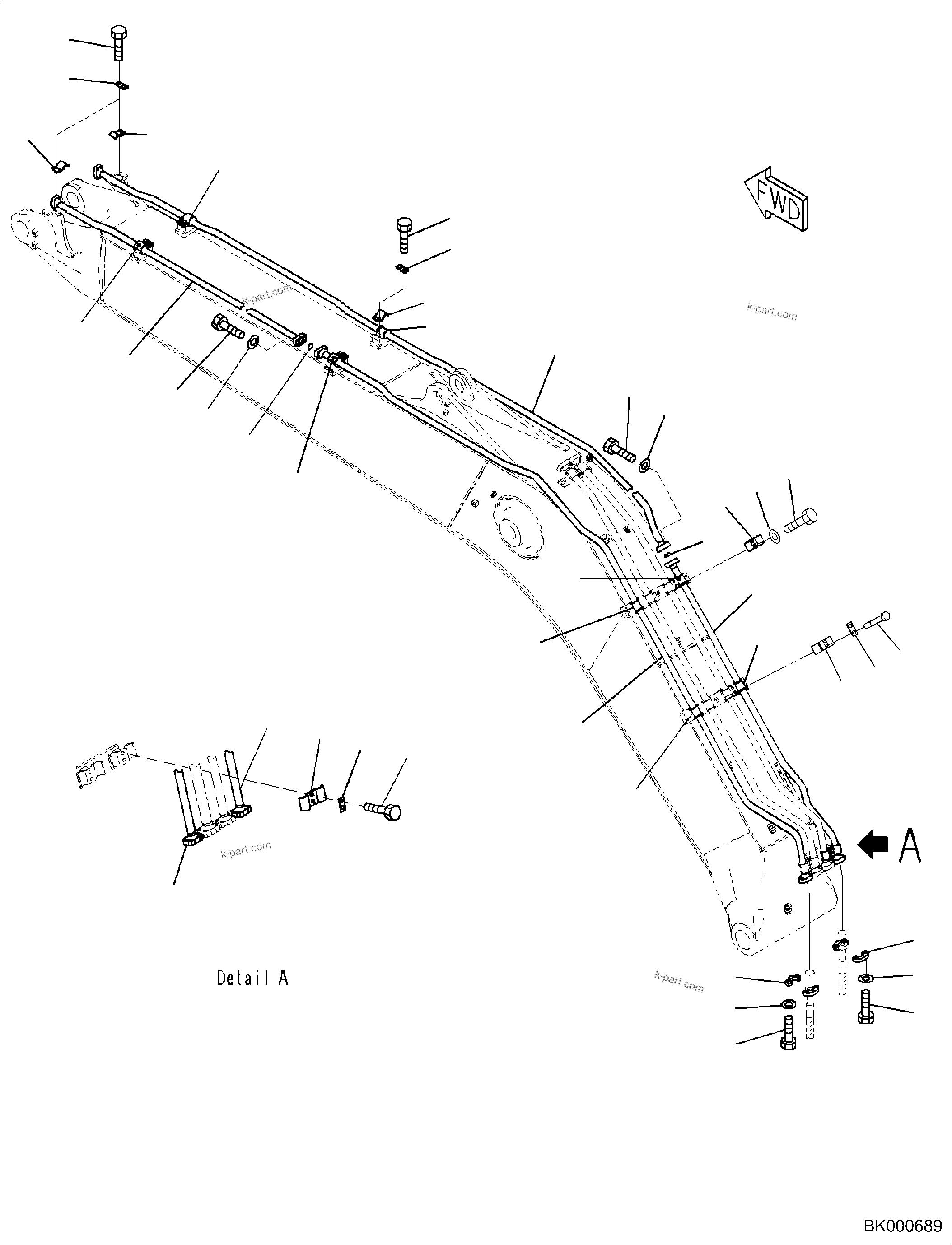 Komatsu parts book diagram for PC240NLC-11 S/N K70001-UP: BOOM, 5900MM HEAVY DUTY TYPE, 2-ATTACHMENT, BUCKET CYLINDER PIPING, TWO TOOL CONTROL (#K70363-)
