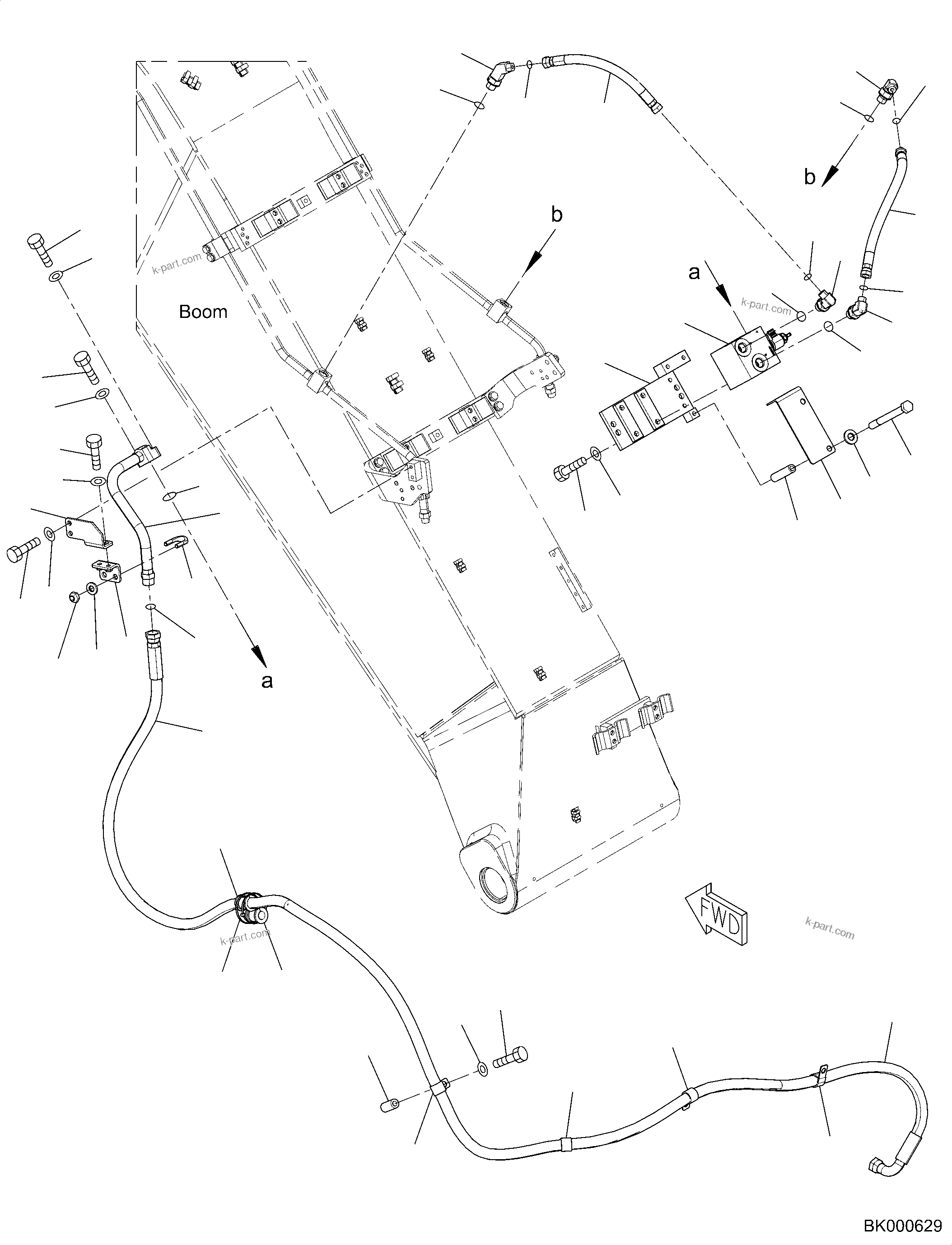 Komatsu parts book diagram for PC240NLC-11 S/N K70001-UP: BOOM, 5900MM HEAVY DUTY TYPE, 2-ATTACHMENT, VALVE AND DRAIN PIPING, TWO TOOL CONTROL (#K70363-)