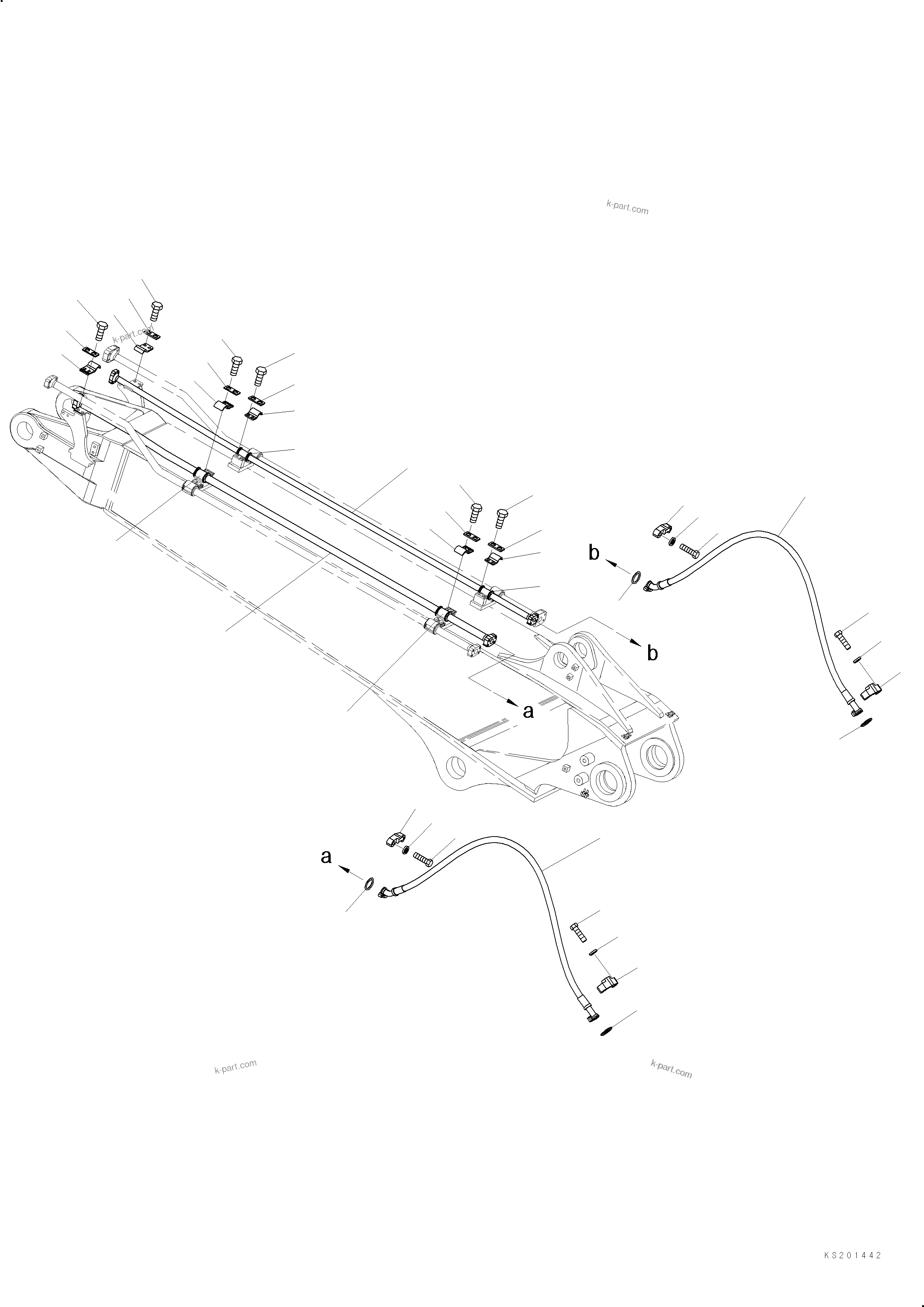 Komatsu parts book diagram for PC240NLC-11 S/N K70001-UP: BOOM, SECOND BOOM, FOR 2-PIECE BOOM, BUCKET CYLINDER PIPING