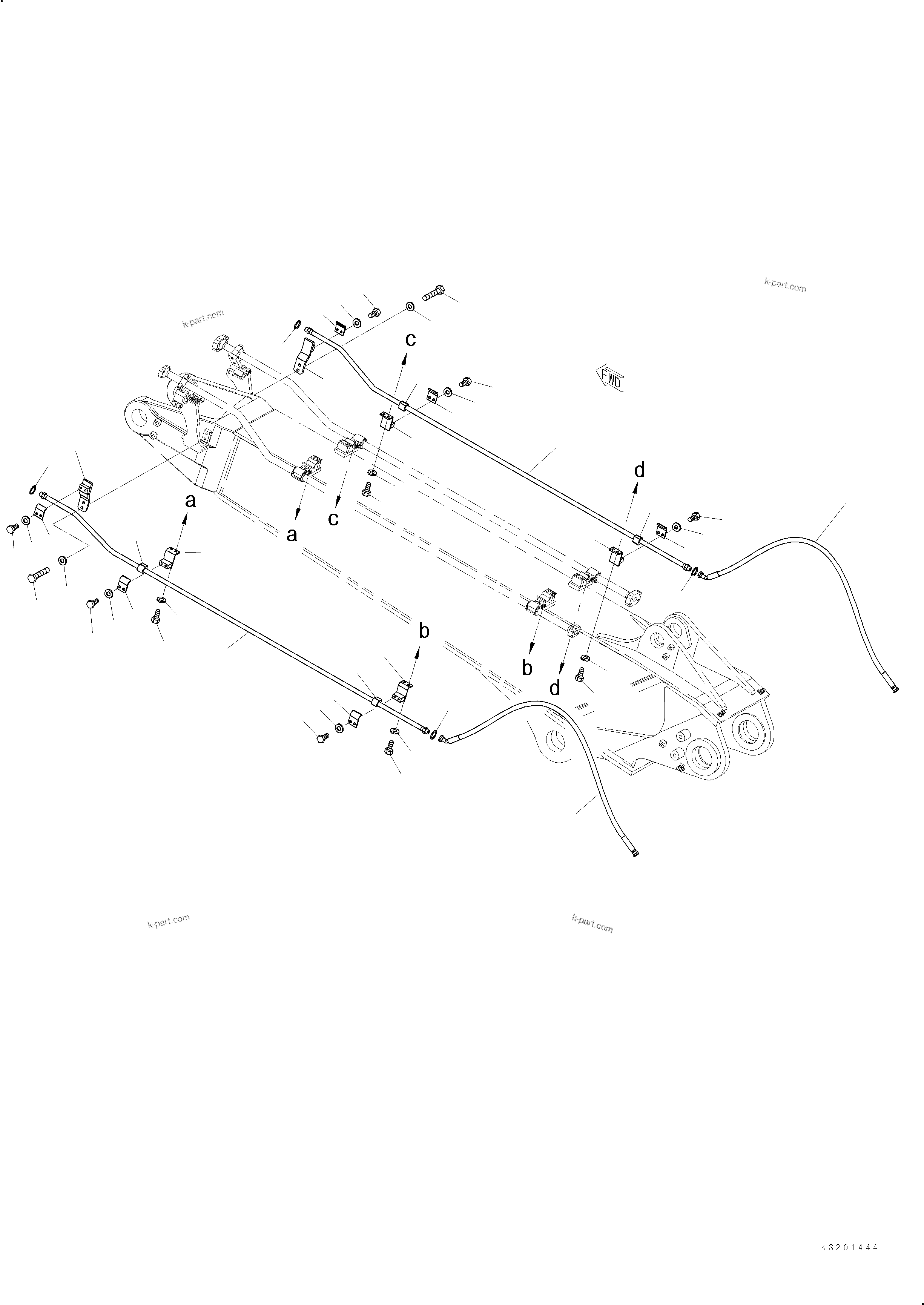 Komatsu parts book diagram for PC240NLC-11 S/N K70001-UP: BOOM, SECOND BOOM, FOR 2-PIECE BOOM, 2 ATTACHMENT PIPING