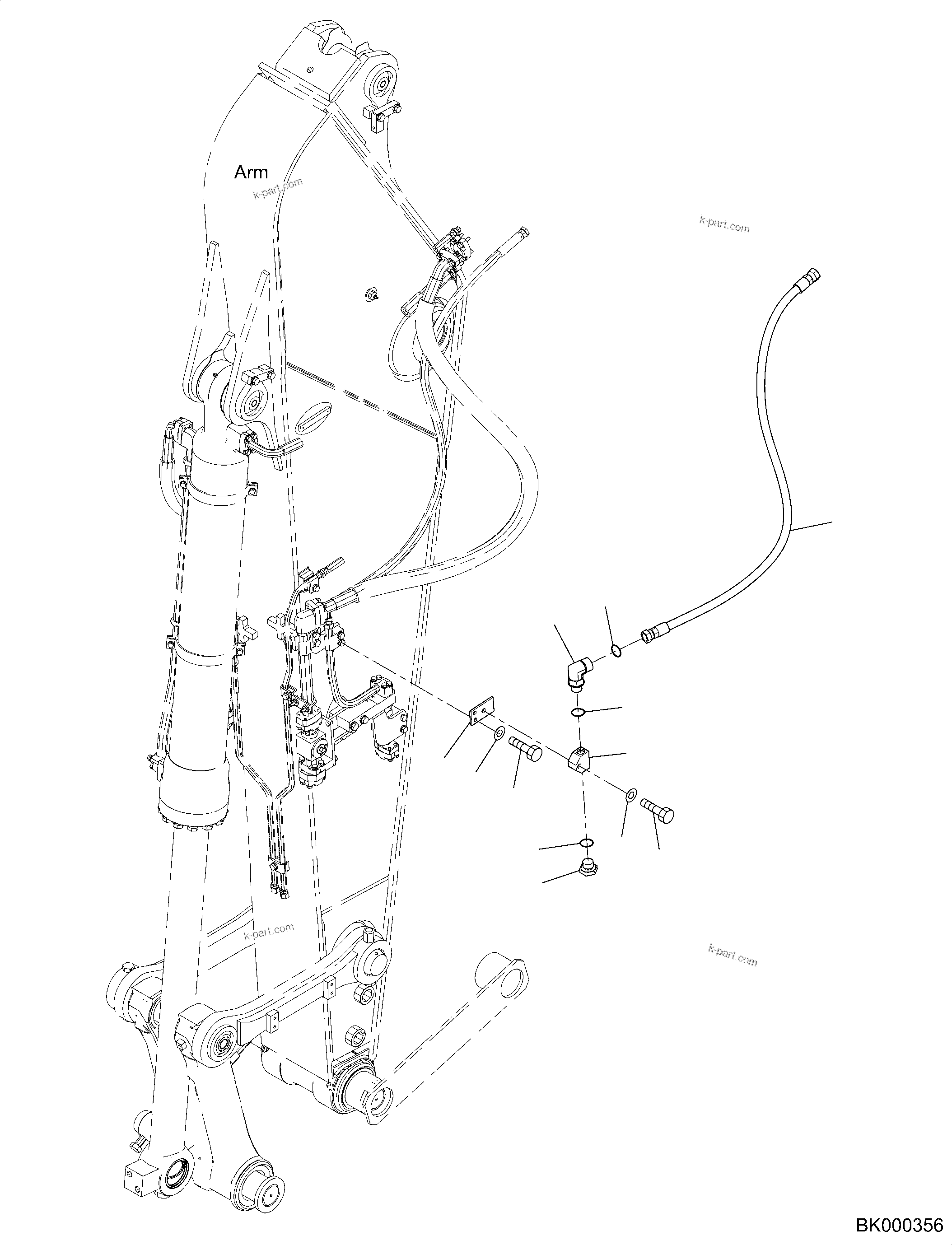 Komatsu parts book diagram for PC240NLC-11 S/N K70001-UP: HYDRAULIC LINE, ARM, 2500MM, DRAIN PIPING, TOOL CONTROL