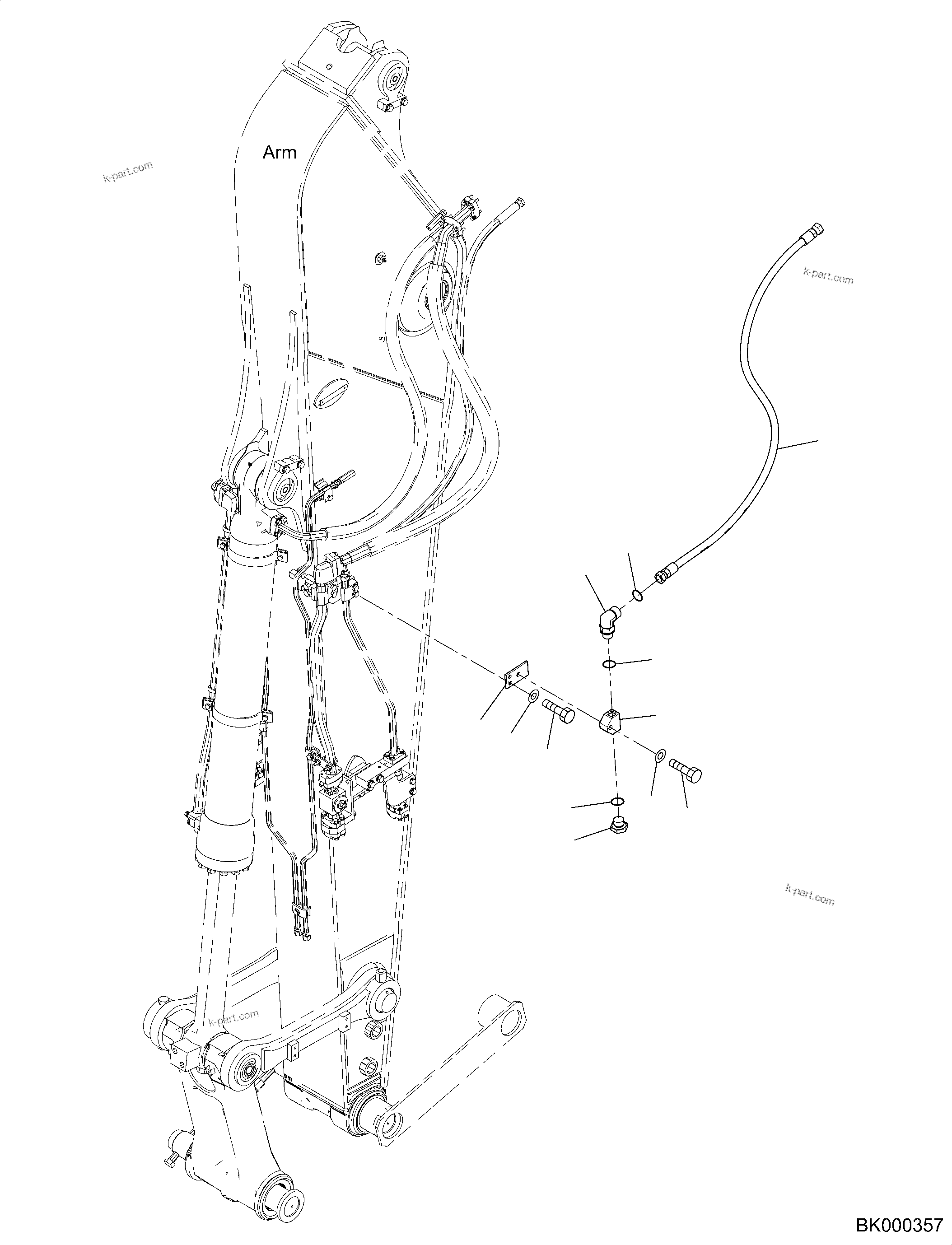 Komatsu parts book diagram for PC240NLC-11 S/N K70001-UP: HYDRAULIC LINE, ARM, 3000MM, DRAIN PIPING, TOOL CONTROL
