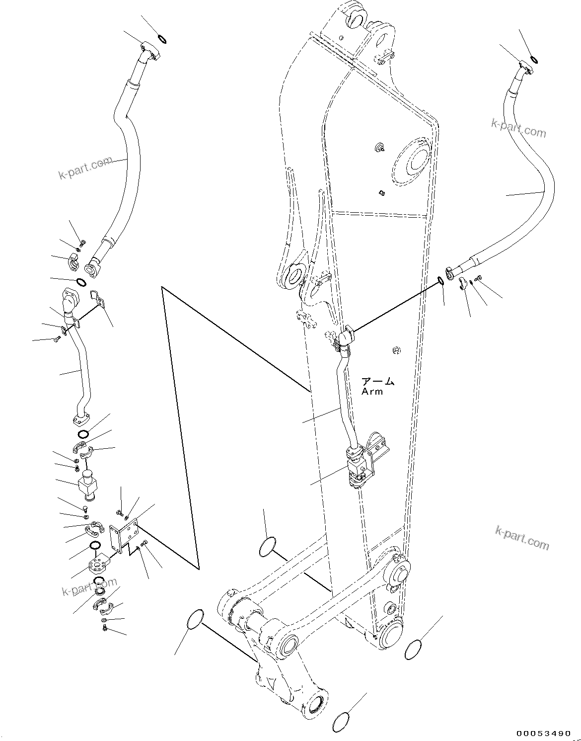 Komatsu parts book diagram for PC240NLC-11 S/N K70001-UP: HYDRAULIC LINE, 1-ATTACHMENT, ARM, 3500MM