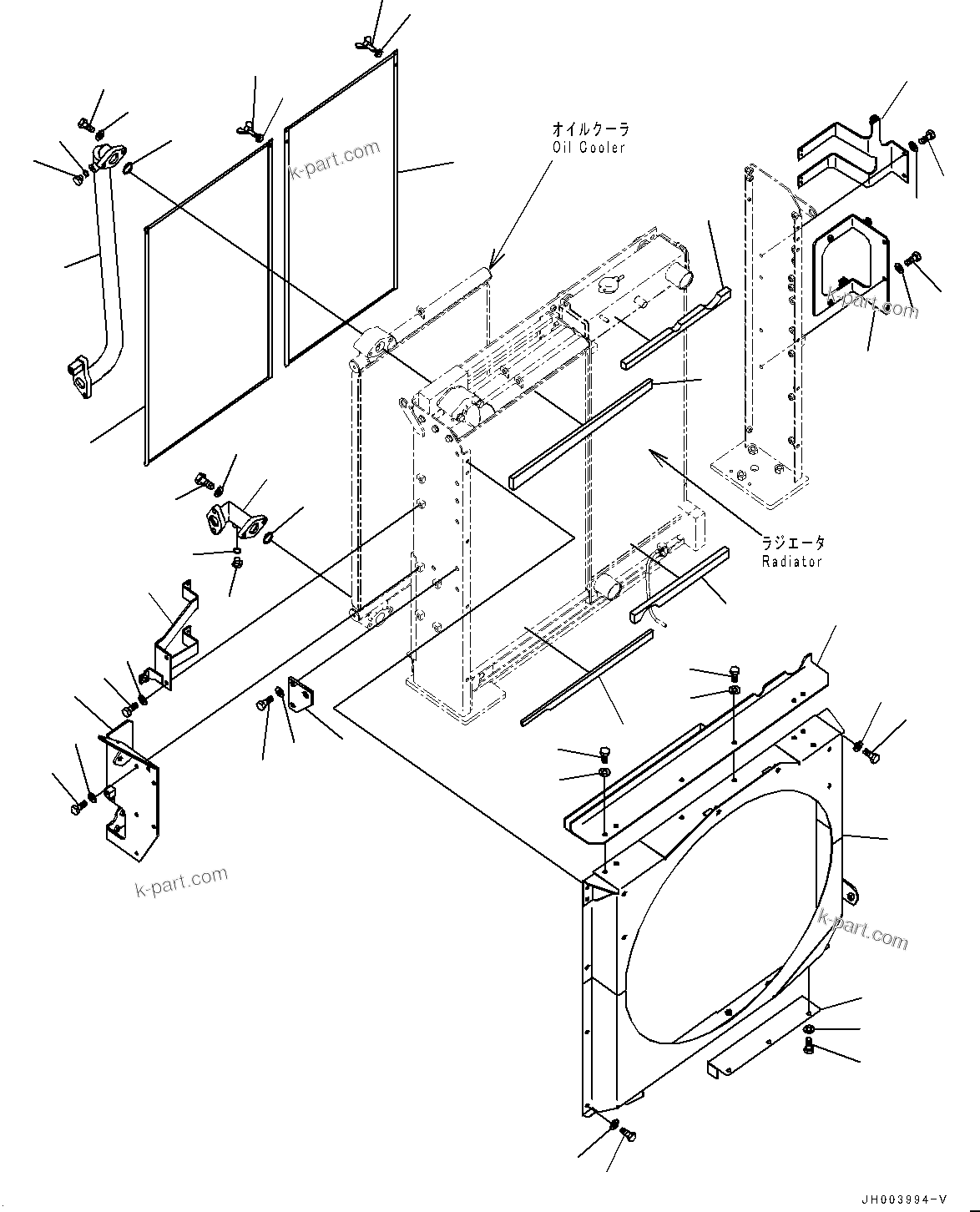 Komatsu parts book diagram for PC300-8 S/N K55001-UP: COOLING SYSTEM, WITH AUTO AIR CONDITIONER, SHROUD