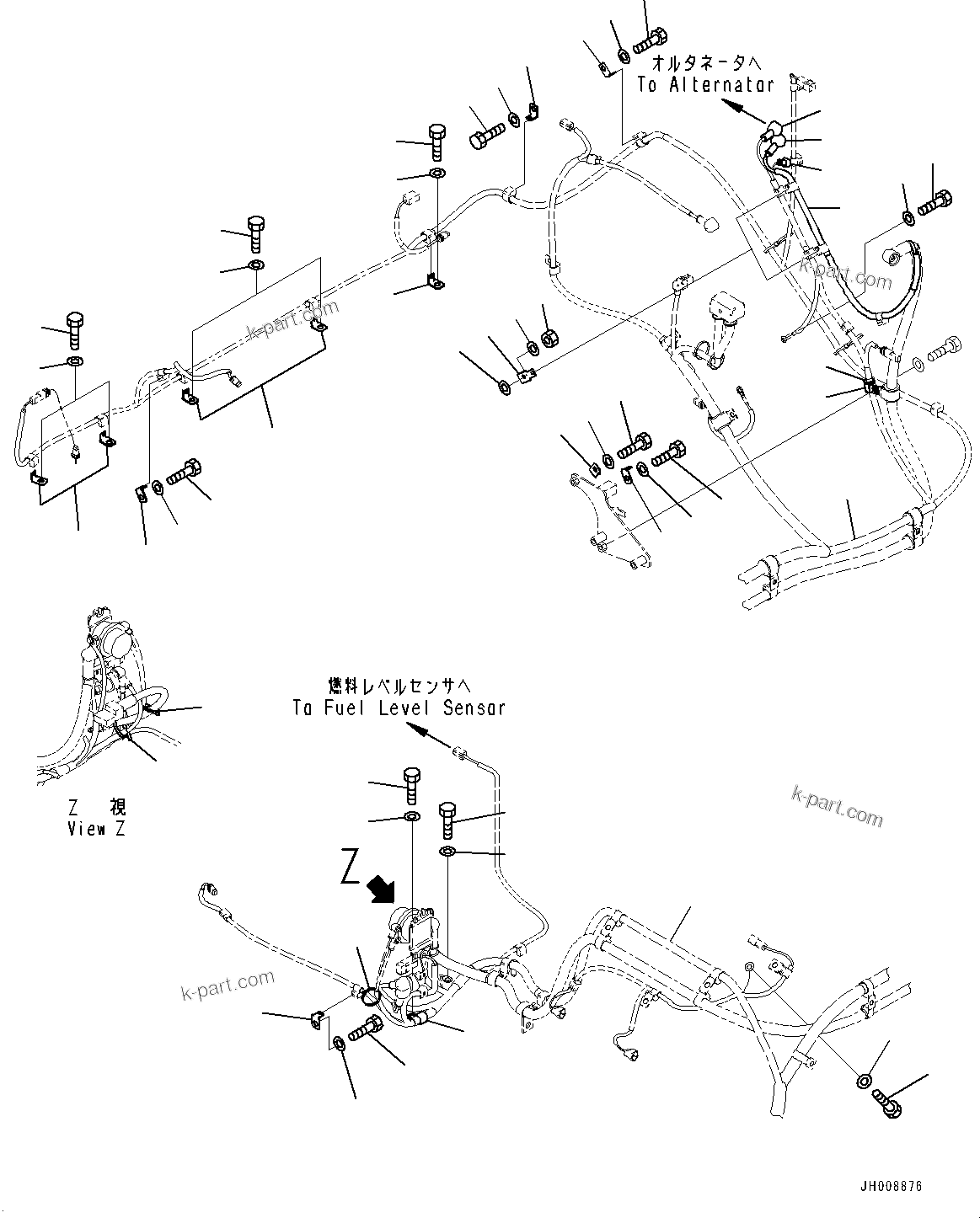 Komatsu parts book diagram for PC300-8 S/N K55001-UP: ELECTRIC WIRING HARNESS, BATTERY DISCONNECT SWITCH, WIRING HARNESS CLIP (3/3)