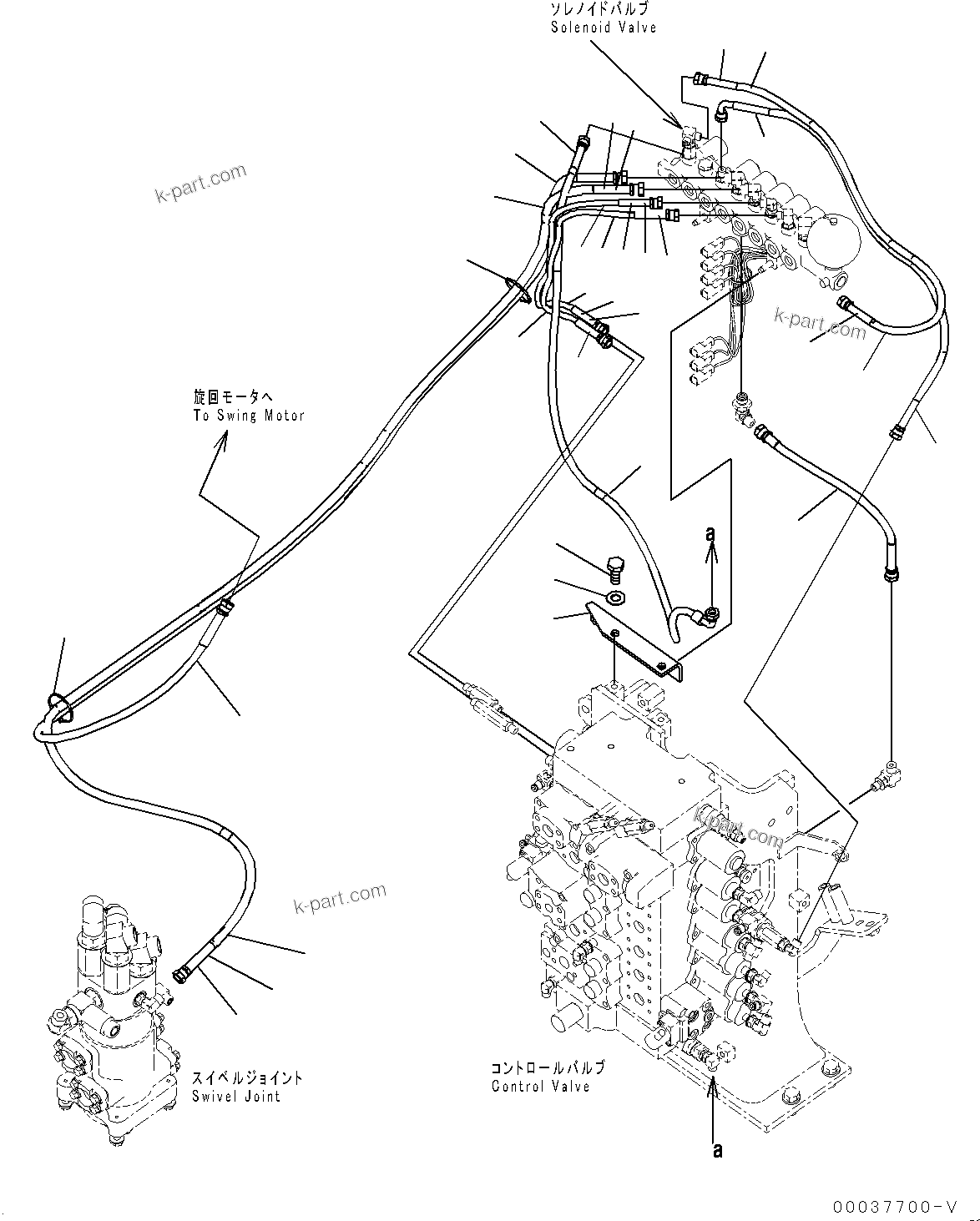 Komatsu parts book diagram for PC300-8 S/N K55001-UP: SOLENOID VALVE, HOSE AND BRACKET