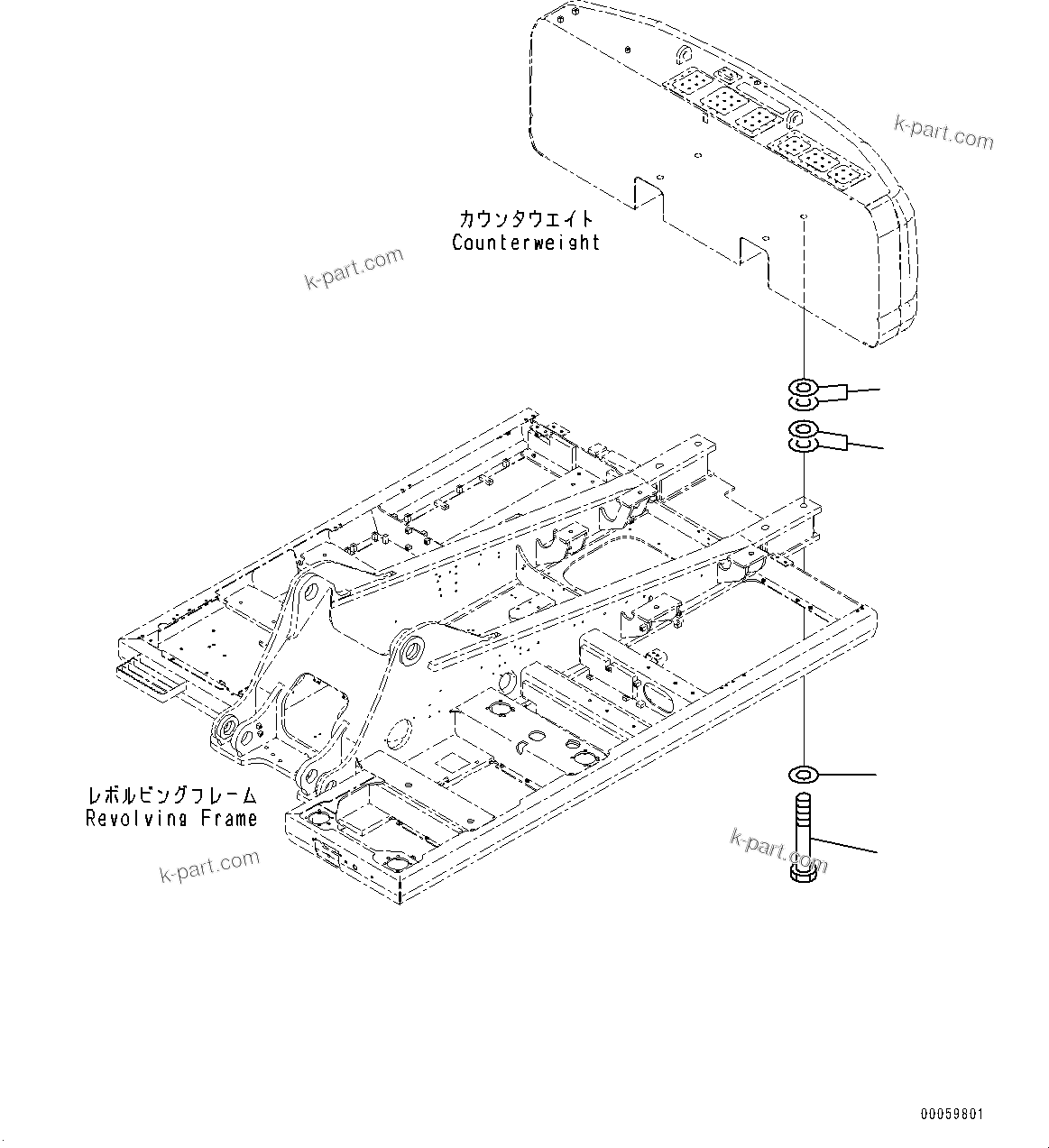 Komatsu parts book diagram for PC300-8 S/N K55001-UP: COUNTERWEIGHT MOUNTING
