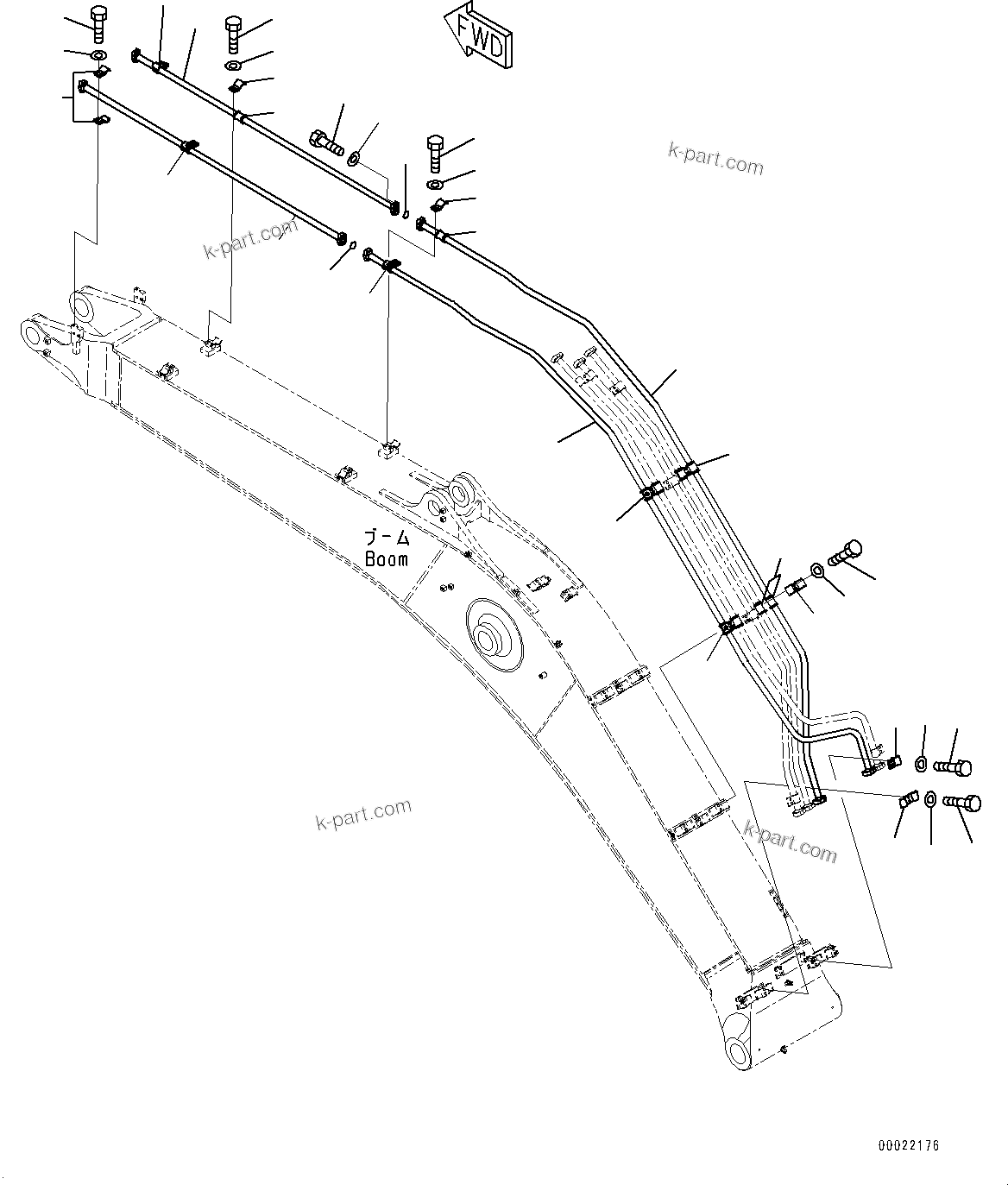 Komatsu parts book diagram for PC300-8 S/N K55001-UP: BOOM, 6.5M, STRENGTHENED, BUCKET CYLINDER PIPING