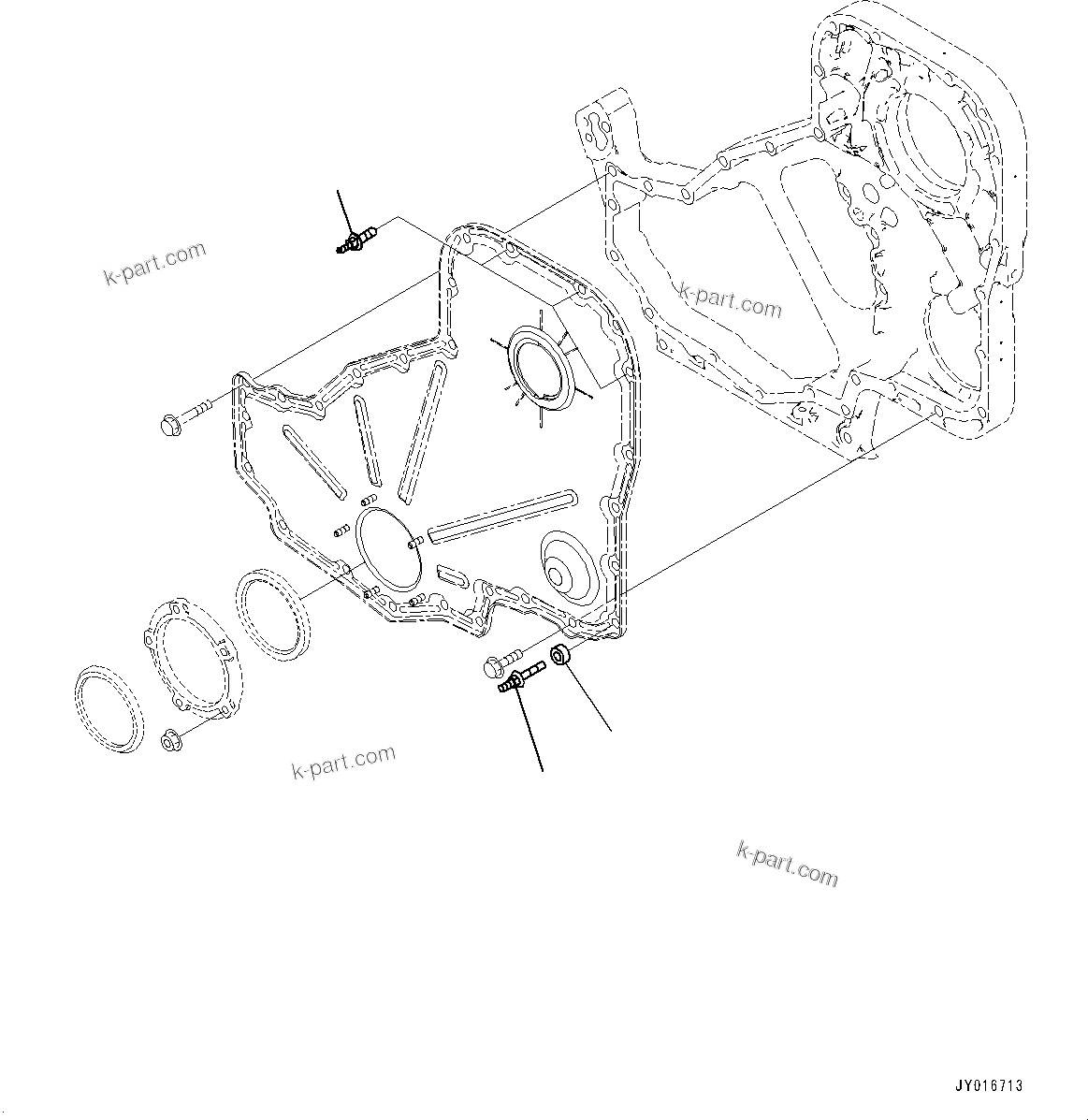 Komatsu parts book diagram for SAA6D114E-6C S/N 26903969-UP (For HB365LC-3): FRONT GEAR COVER, MOUNTING PARTS