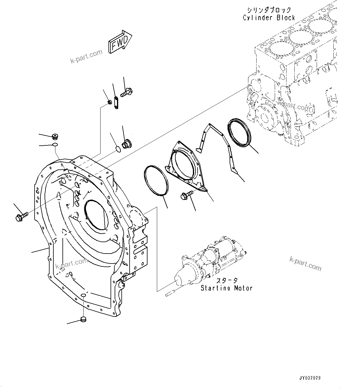 Komatsu parts book diagram for SAA6D114E-6C S/N 26903969-UP (For HB365LC-3): FLYWHEEL HOUSING