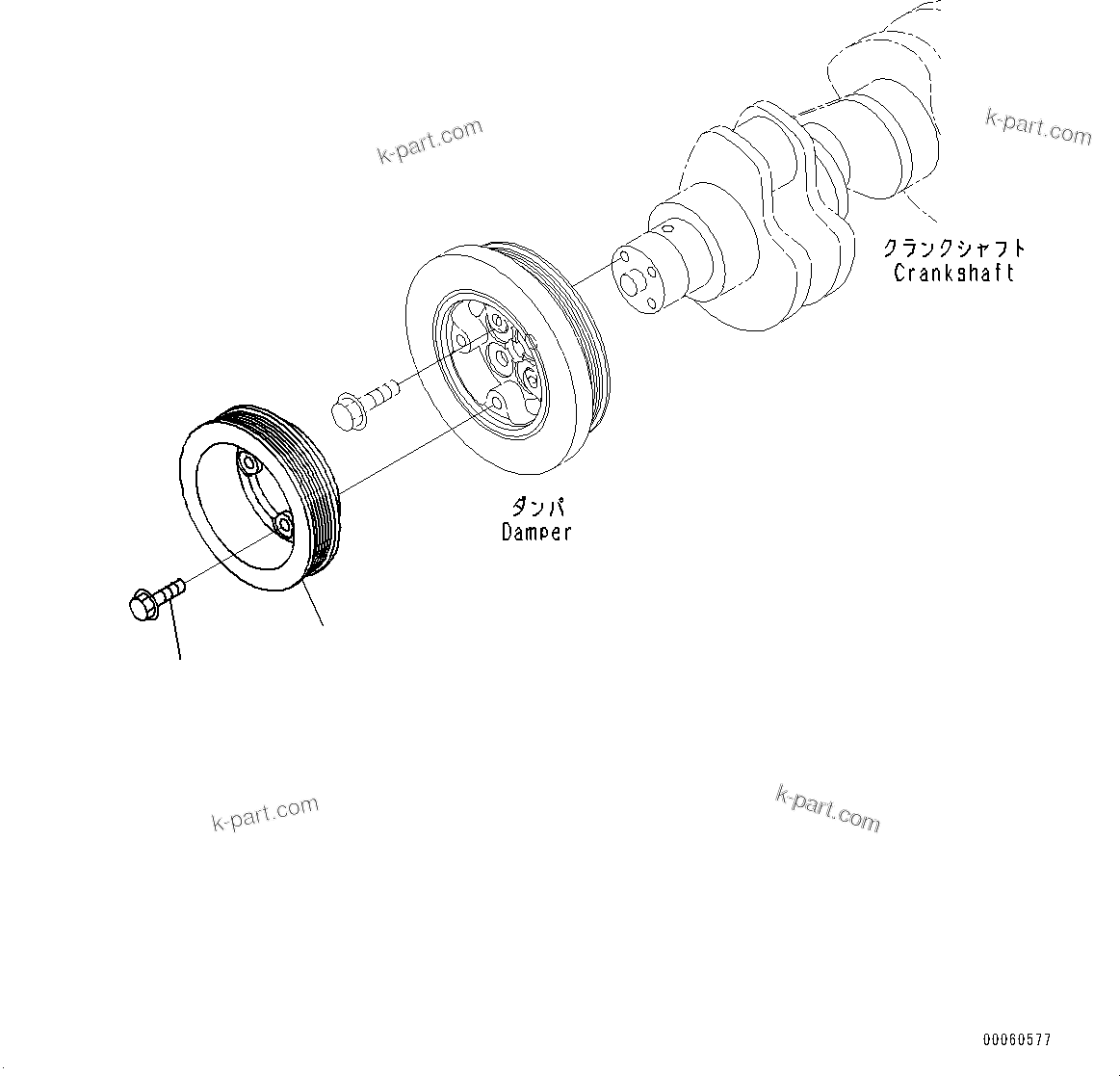 Komatsu parts book diagram for SAA6D114E-6C S/N 26903969-UP (For HB365LC-3): CRANK PULLEY