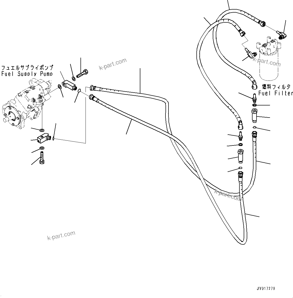 Komatsu parts book diagram for SAA6D114E-6C S/N 26903969-UP (For HB365LC-3): FUEL FILTER PIPING