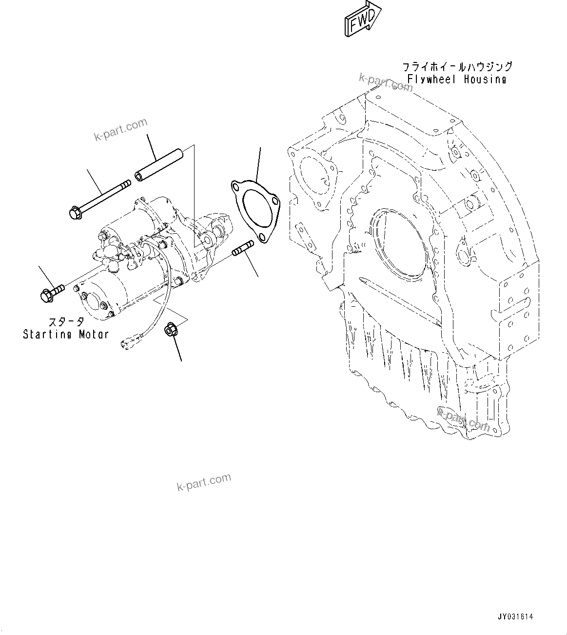 Komatsu parts book diagram for SAA6D114E-6C S/N 26903969-UP (For HB365LC-3): STARTING MOTOR MOUNTING