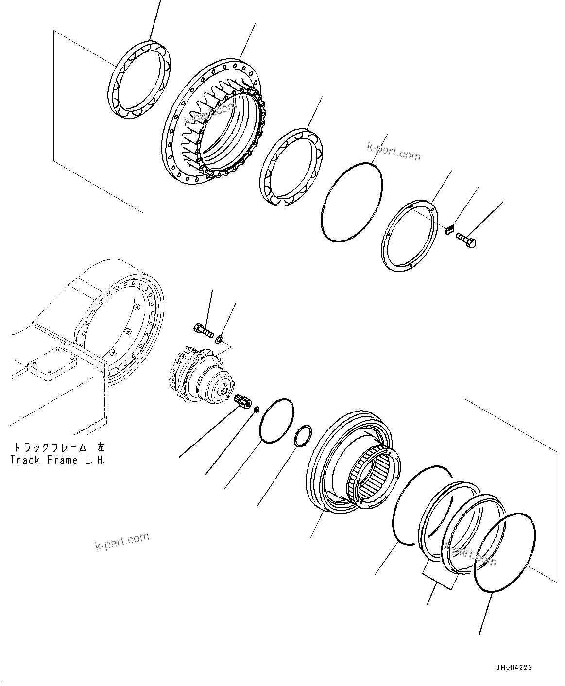 Komatsu parts book diagram for PC700LC-11 S/N 80013-UP: TRACK FRAME, FULL LENGTH TRACK ROLLER GUARD, SHAFT AND HUB, L.H.