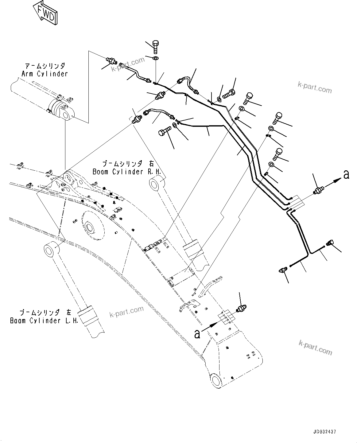 Komatsu parts book diagram for PC700LC-11 S/N 80013-UP: BOOM, 7300MM, HEAVY DUTY TYPE, BOOM AND ARM ANTI-DROP VALVE, LUBRICATION PIPING