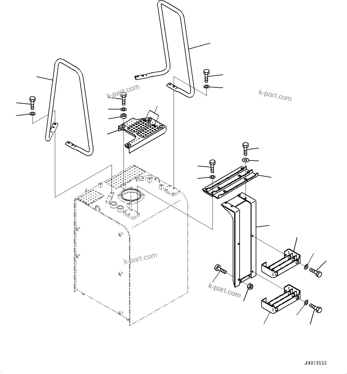 Komatsu parts book diagram for PC700LC-11 S/N 80013-UP: SIDE STEP L.H., CAB TOP GUARD LV2, (3/3)