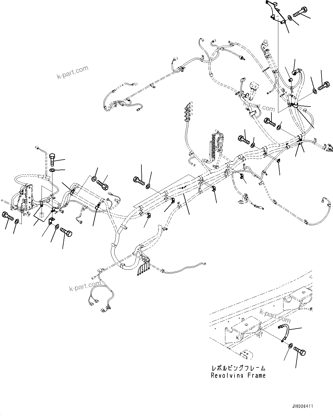 Komatsu parts book diagram for PC300-8M0 S/N K56001-UP: ELECTRIC WIRING HARNESS, STARTING WIRING HARNESS CLIP