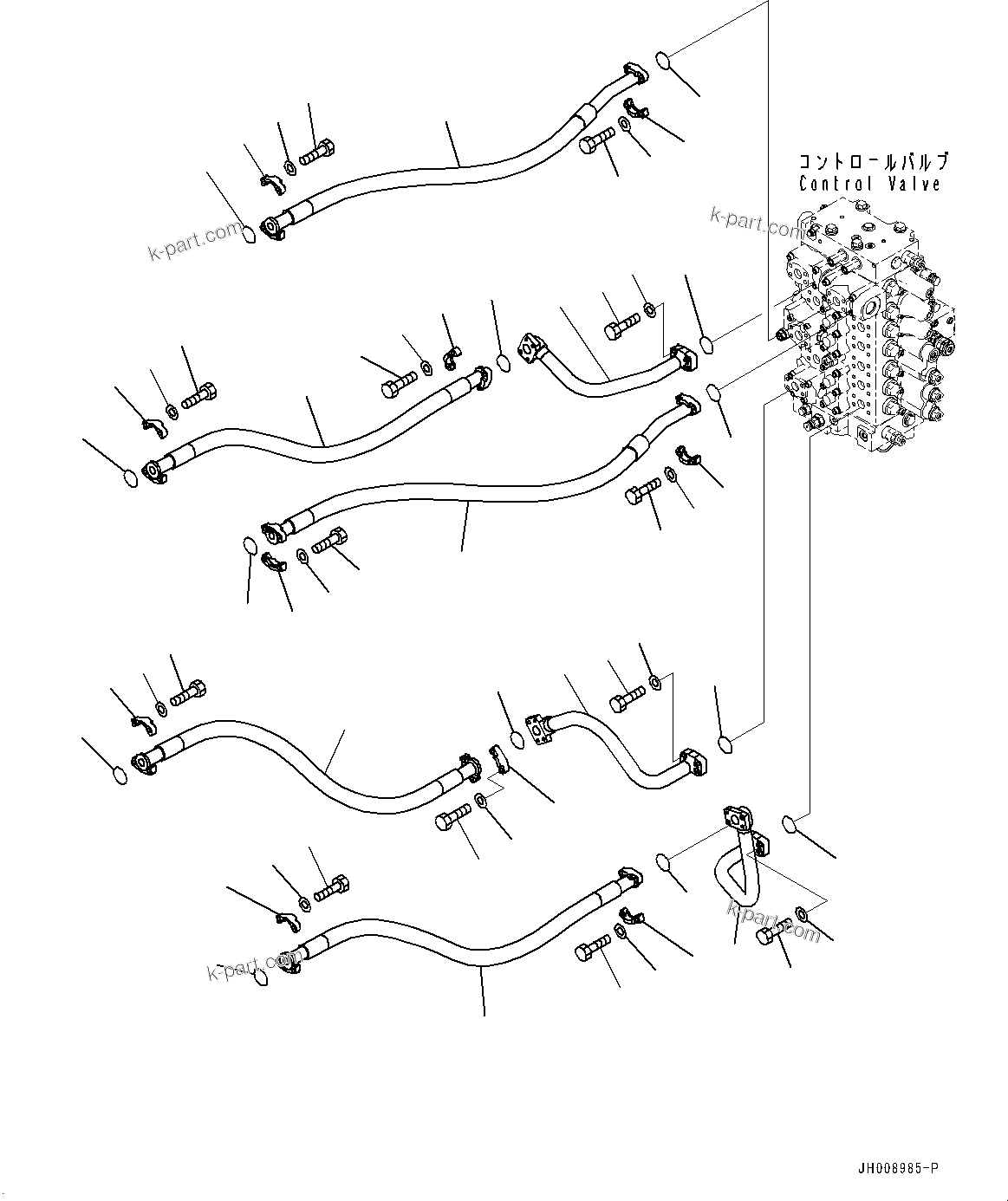 Komatsu parts book diagram for PC300-8M0 S/N K56001-UP: ARM AND BUCKET PIPING, (1/2)