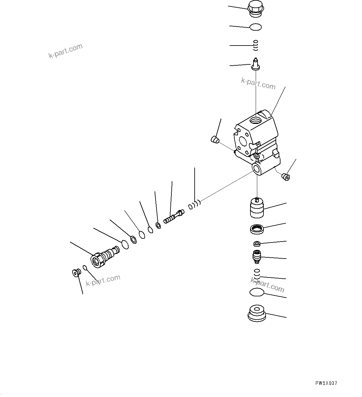 Komatsu parts book diagram for PC300-8M0 S/N K56001-UP: ARM HYDRAULIC DRIFT PREVENTION VALVE, INNER PARTS
