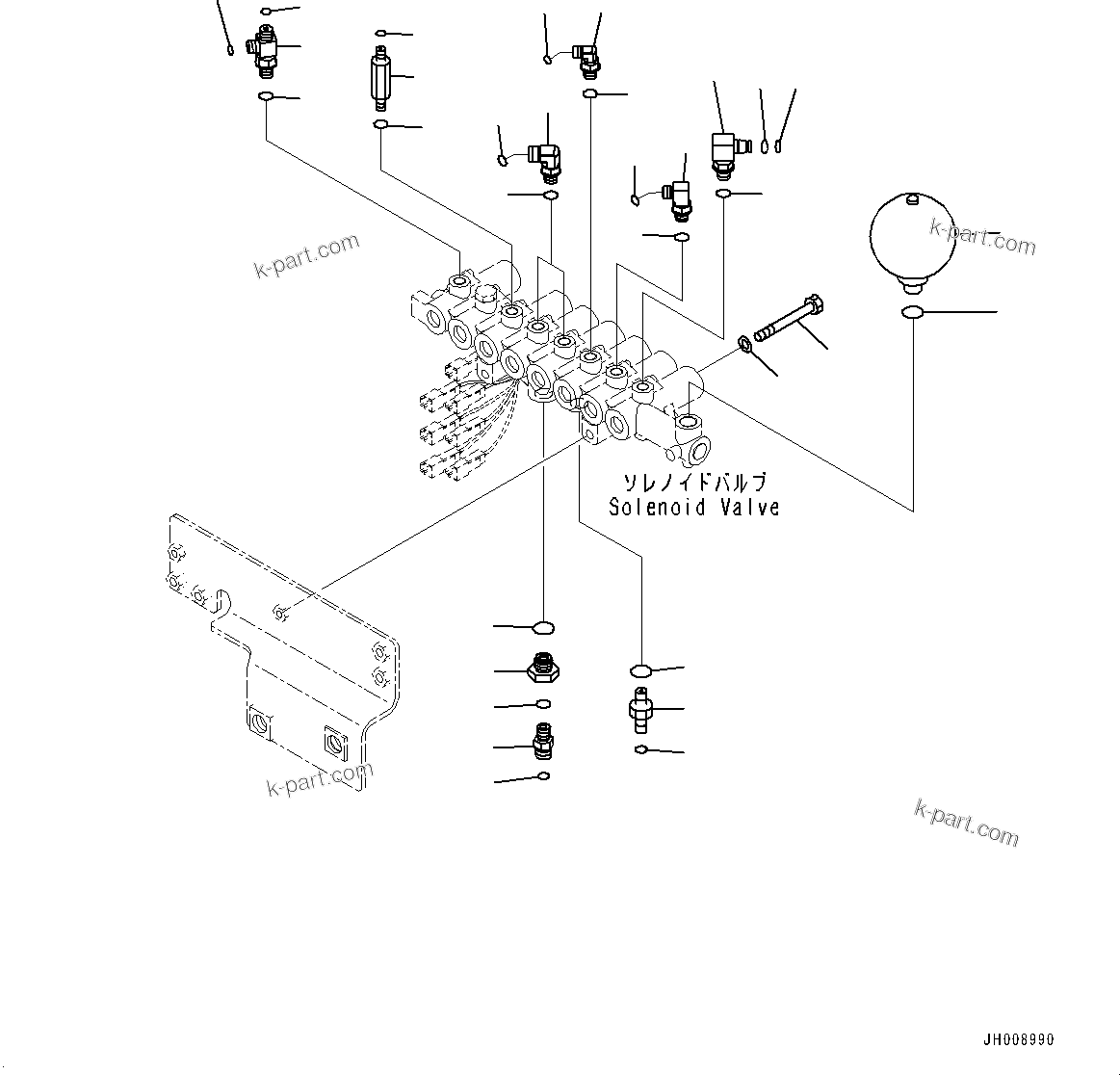 Komatsu parts book diagram for PC300-8M0 S/N K56001-UP: SOLENOID VALVE, RELATED PARTS