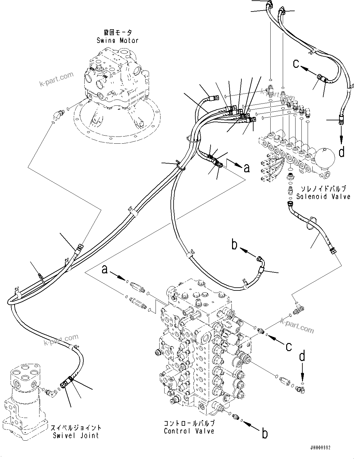 Komatsu parts book diagram for PC300-8M0 S/N K56001-UP: SOLENOID VALVE, HOSE