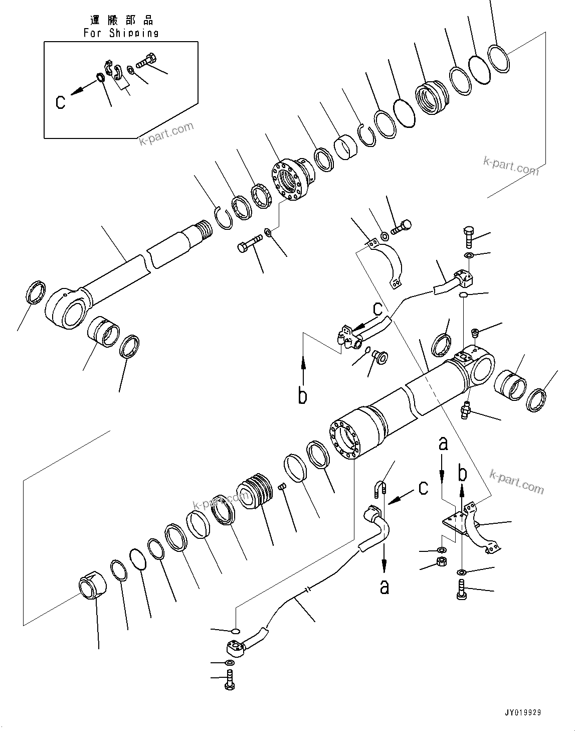 Komatsu parts book diagram for PC300-8M0 S/N K56001-UP: BOOM CYLINDER, 100 HOURS LUBRICATION INTERVAL, L.H.