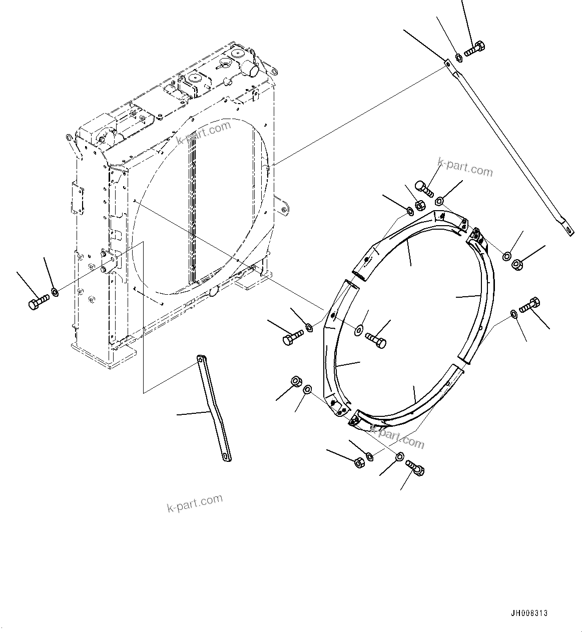 Komatsu parts book diagram for PC350LC-8M0 S/N K52001-UP: COOLING SYSTEM, AUTO AIR CONDITIONER, EN ISO ACCESS 2011, SHROUD (2/2)