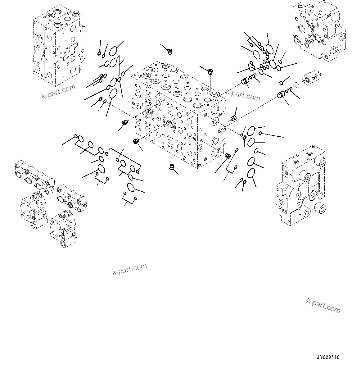 Komatsu parts book diagram for PC350LC-8M0 S/N K52001-UP: CONTROL VALVE, 7-SPOOL, INNER PARTS (4/22)