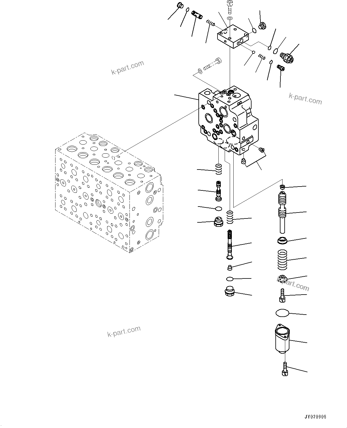 Komatsu parts book diagram for PC350LC-8M0 S/N K52001-UP: CONTROL VALVE, 7-SPOOL, INNER PARTS (13/22)