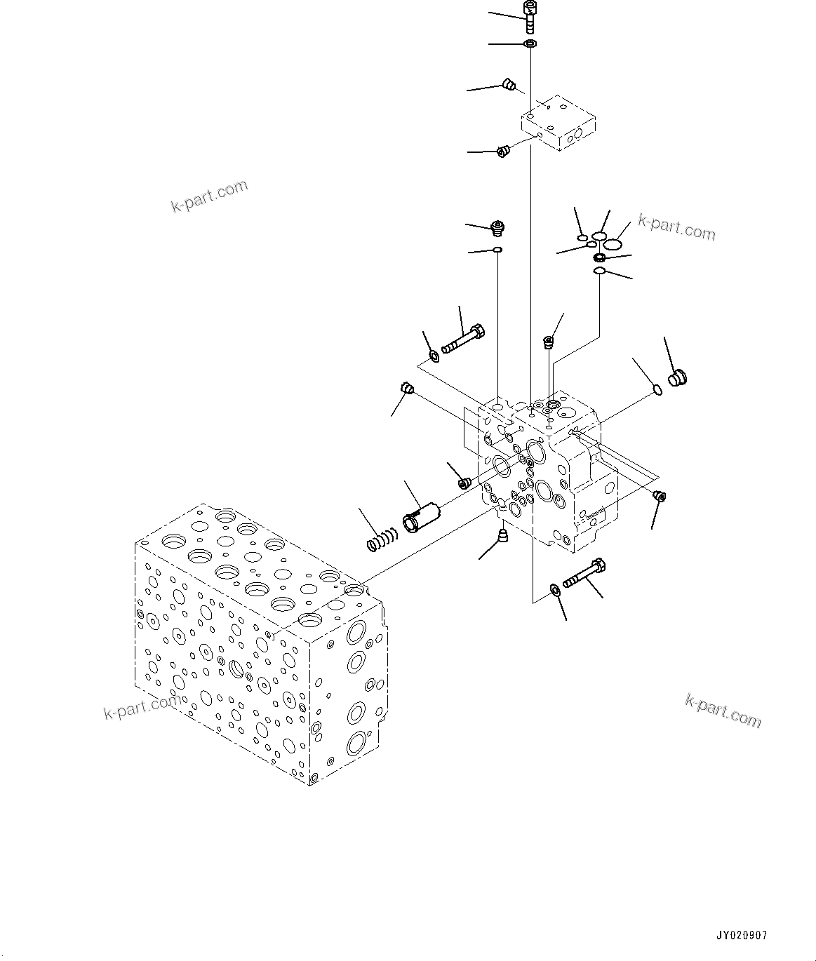 Komatsu parts book diagram for PC350LC-8M0 S/N K52001-UP: CONTROL VALVE, 7-SPOOL, INNER PARTS (14/22)