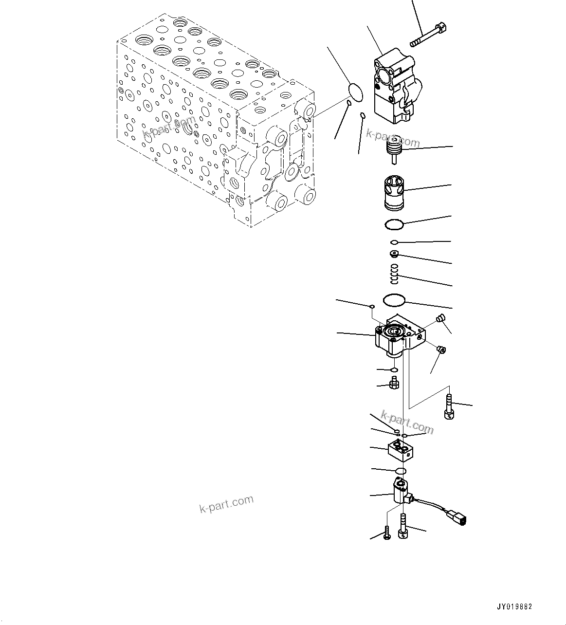 Komatsu parts book diagram for PC350LC-8M0 S/N K52001-UP: CONTROL VALVE, 7-SPOOL, INNER PARTS (18/22)