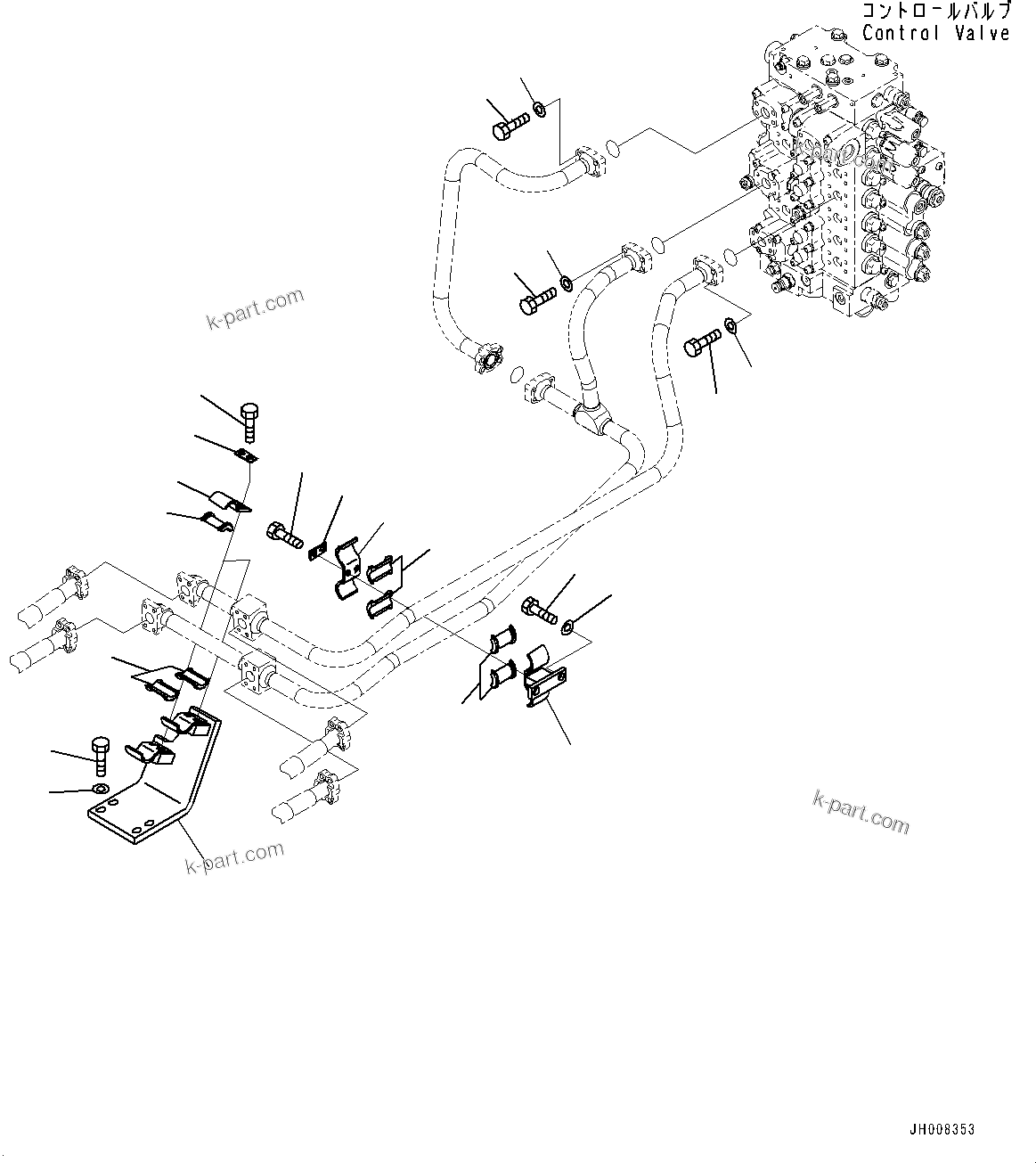 Komatsu parts book diagram for PC350LC-8M0 S/N K52001-UP: BOOM PIPING, BRACKET AND CLAMP
