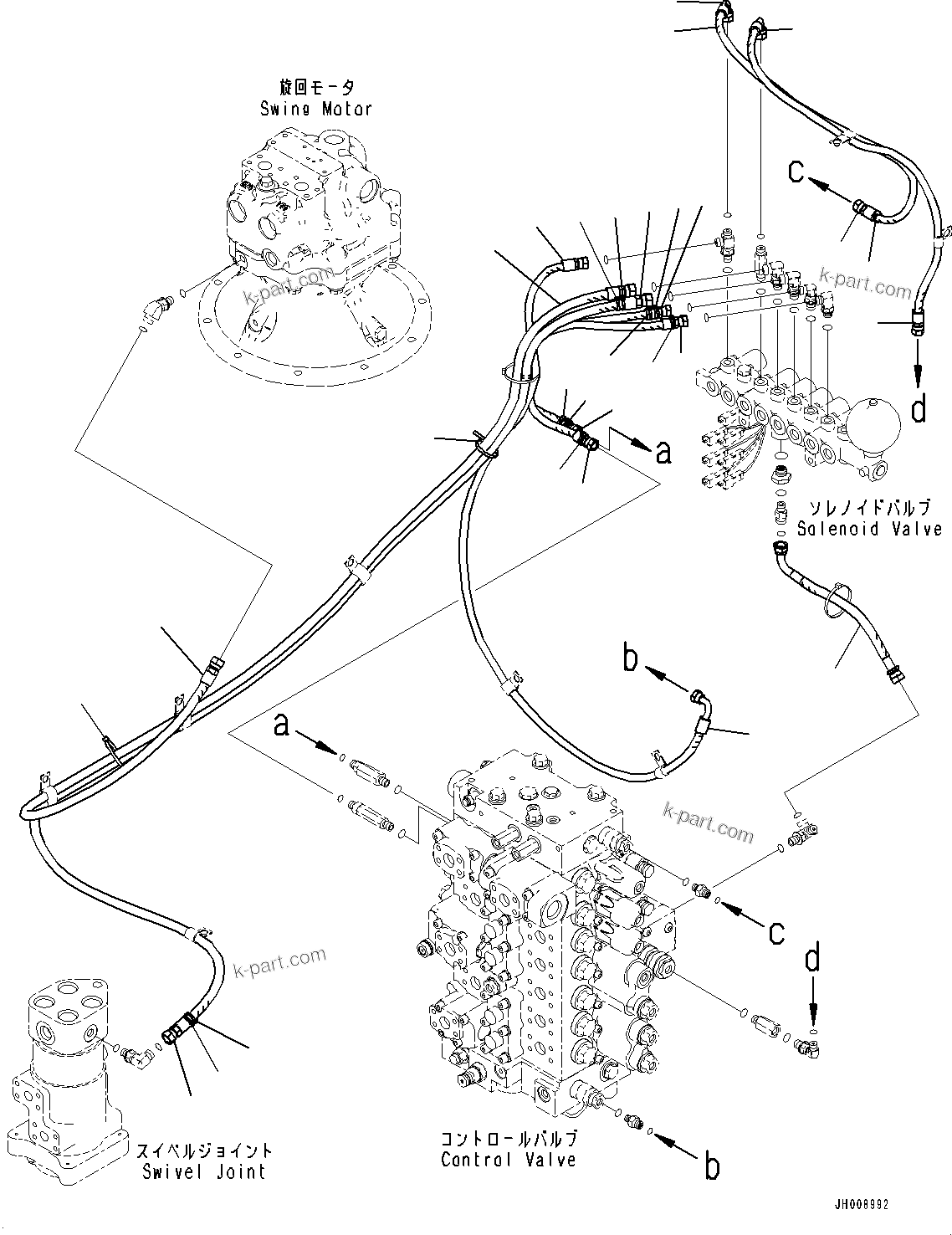 Komatsu parts book diagram for PC350LC-8M0 S/N K52001-UP: SOLENOID VALVE, HOSE