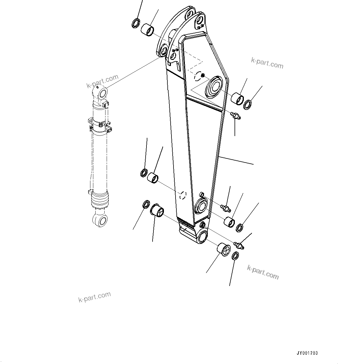 Komatsu parts book diagram for PC350LC-8M0 S/N K52001-UP: ARM, 2200MM, ARM AND BUSHING