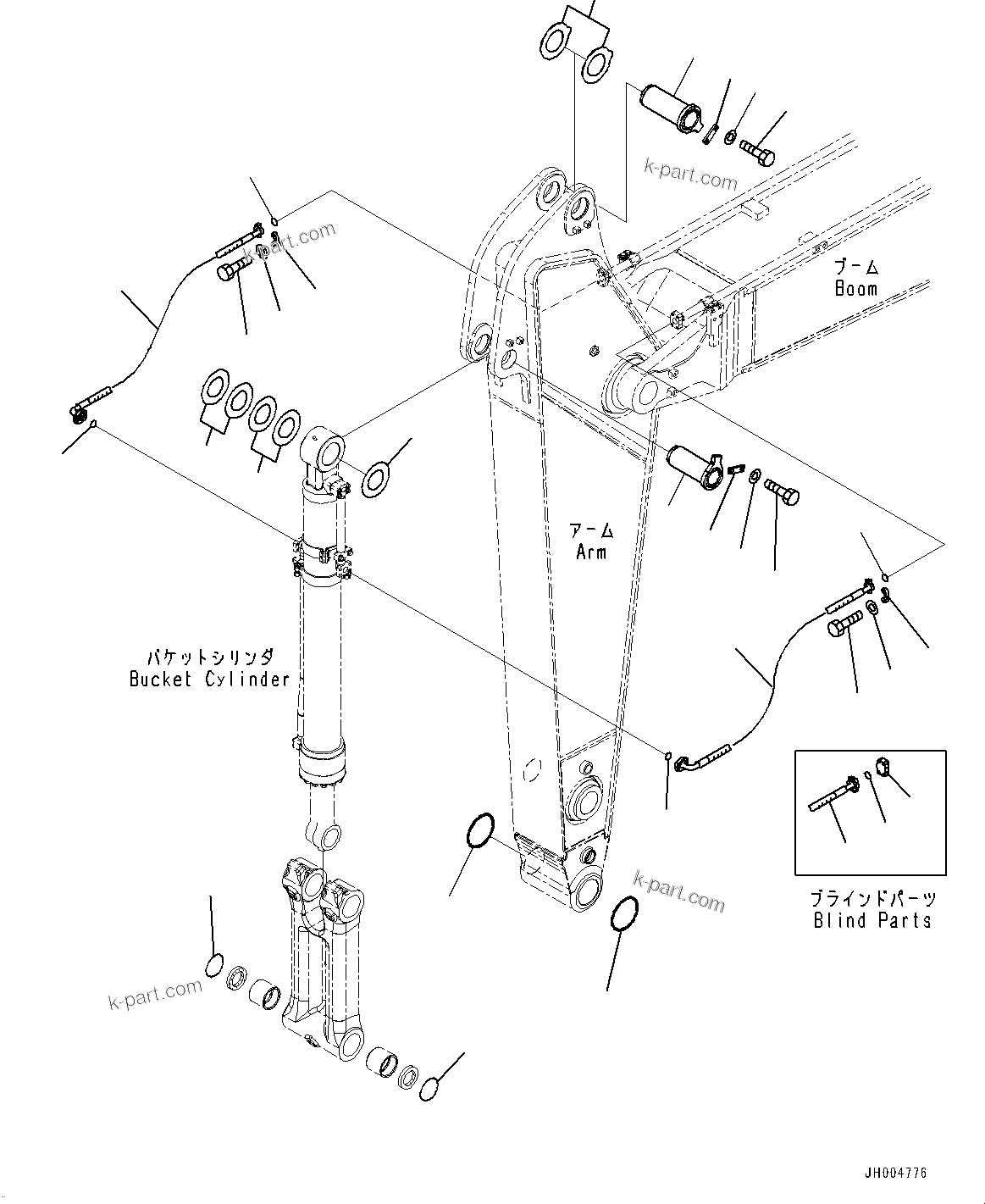 Komatsu parts book diagram for PC350LC-8M0 S/N K52001-UP: ARM, 2200MM, BUCKET CYLINDER HOSE AND PIN