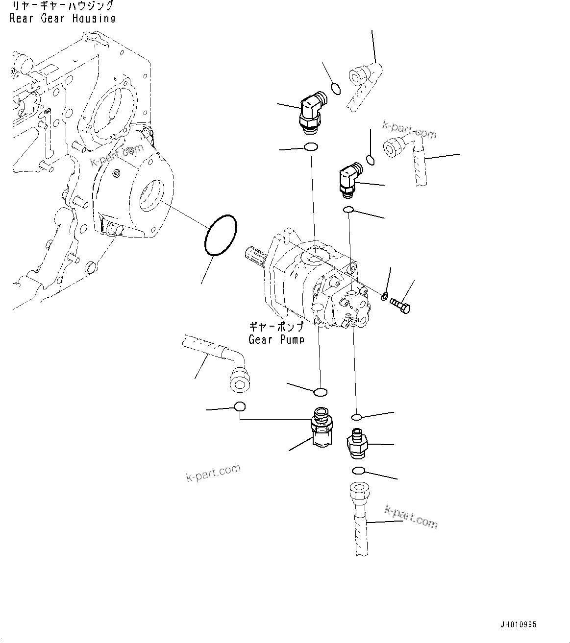 Komatsu parts book diagram for HB215LC-3 S/N K70001-UP: ENGINE RELATED PARTS, GEAR PUMP RELATED PARTS
