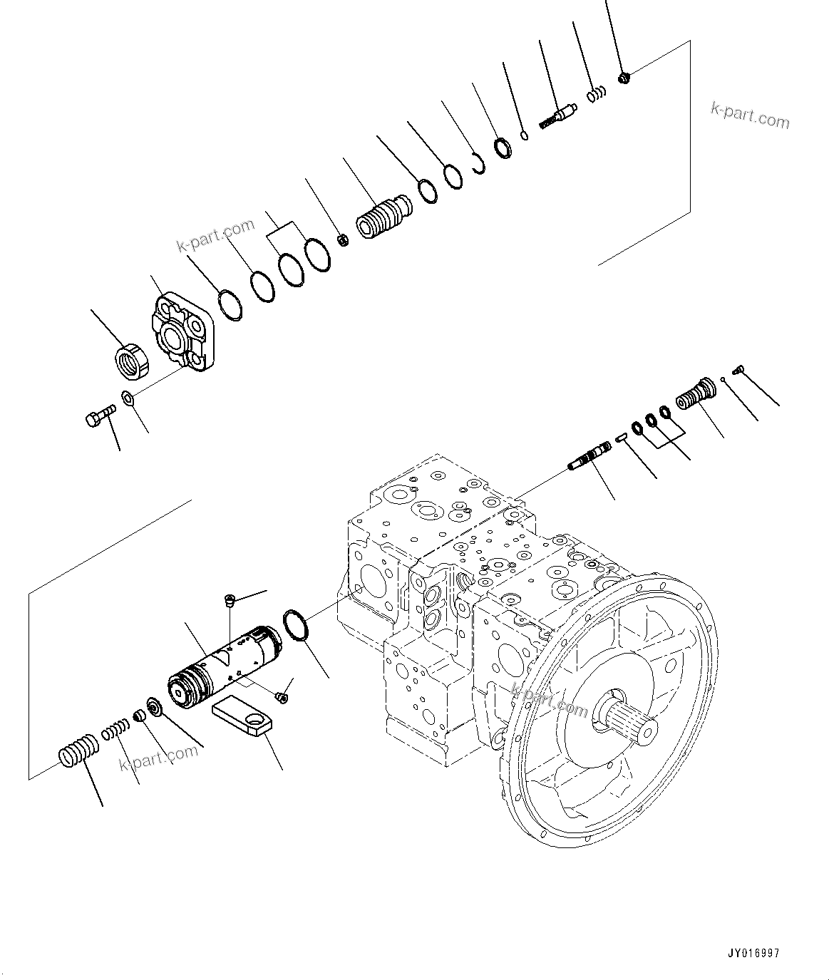 Komatsu parts book diagram for HB215LC-3 S/N K70001-UP: ENGINE RELATED PARTS, PISTON PUMP (8/12)