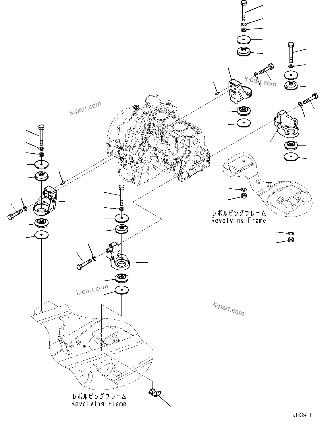 Komatsu parts book diagram for HB215LC-3 S/N K70001-UP: ENGINE MOUNTING