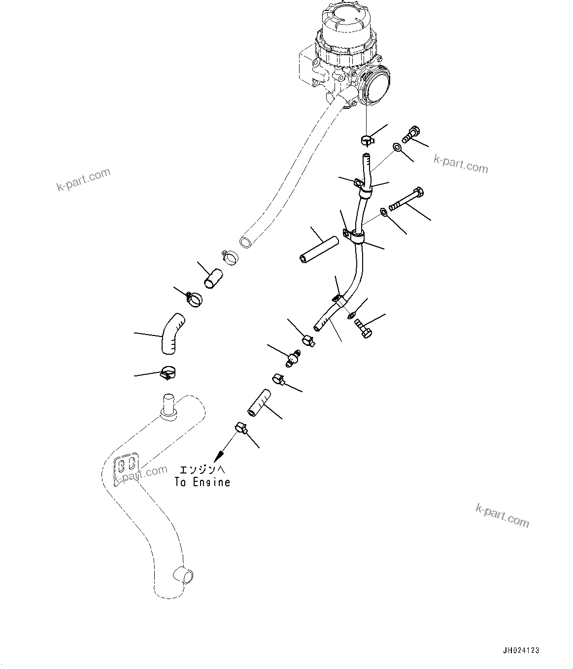Komatsu parts book diagram for HB215LC-3 S/N K70001-UP: AIR CLEANER, KOMATSU CLOSED CRANKCASE VENTILATION (KCCV) PIPING (1/2)