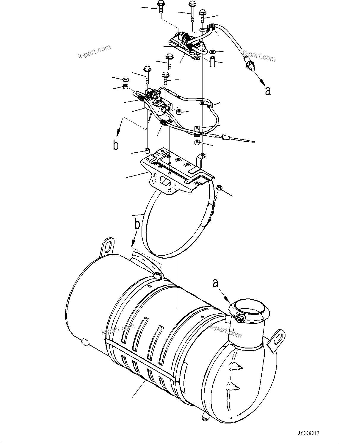 Komatsu parts book diagram for HB215LC-3 S/N K70001-UP: EXHAUST PIPE, SCR ASSEMBLY