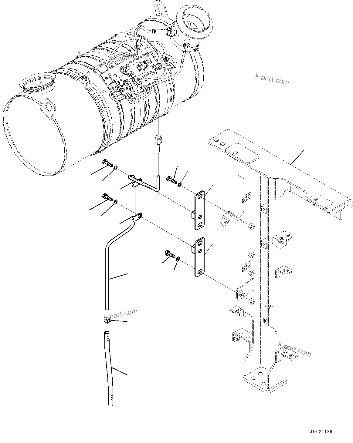 Komatsu parts book diagram for HB215LC-3 S/N K70001-UP: EXHAUST PIPE, DRAIN PIPING
