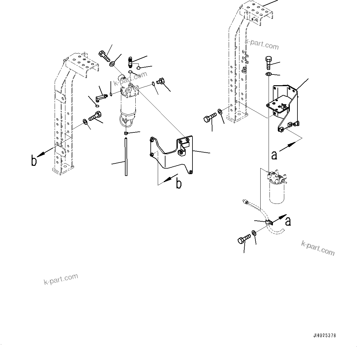 Komatsu parts book diagram for HB215LC-3 S/N K70001-UP: FUEL PIPING, FUEL PREFILTER MOUNTING