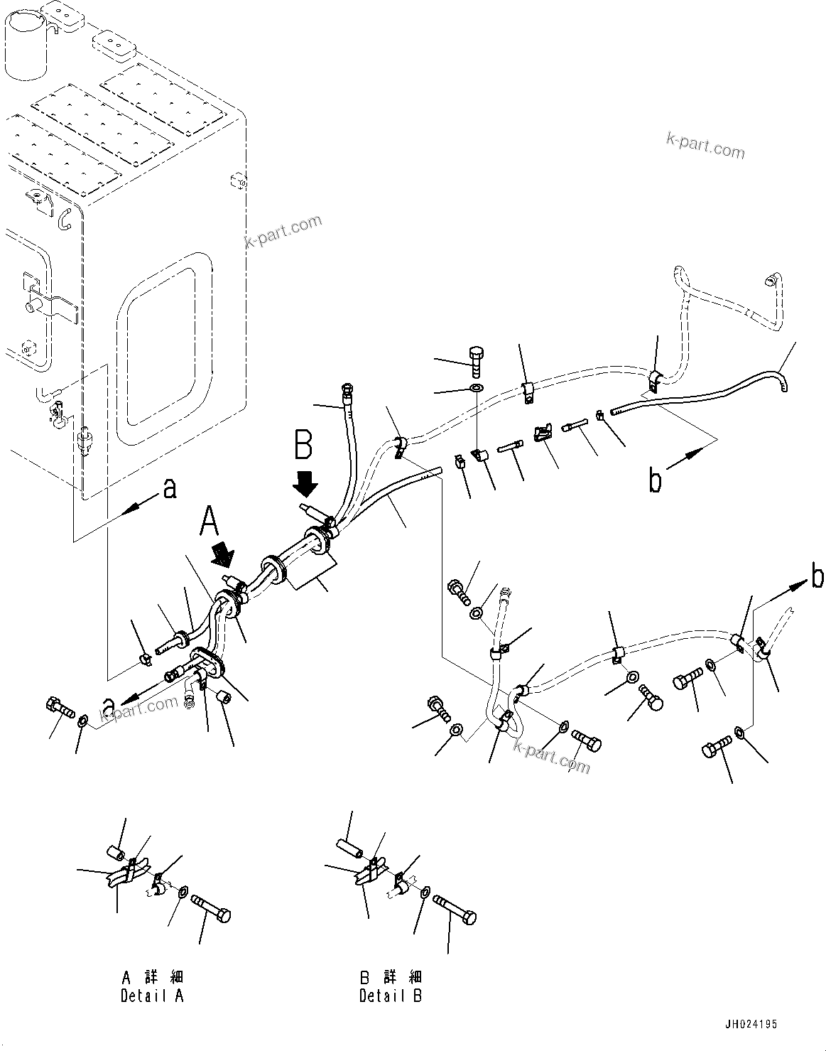 Komatsu parts book diagram for HB215LC-3 S/N K70001-UP: FUEL PIPING, REMOTE DRAIN