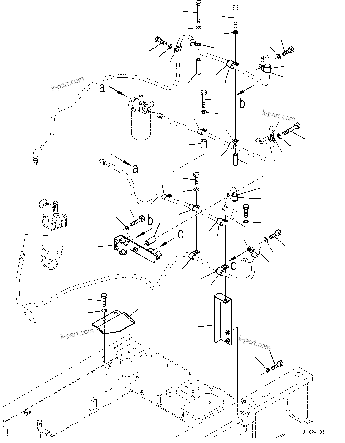 Komatsu parts book diagram for HB215LC-3 S/N K70001-UP: FUEL PIPING, FUEL FILTER MOUNTING