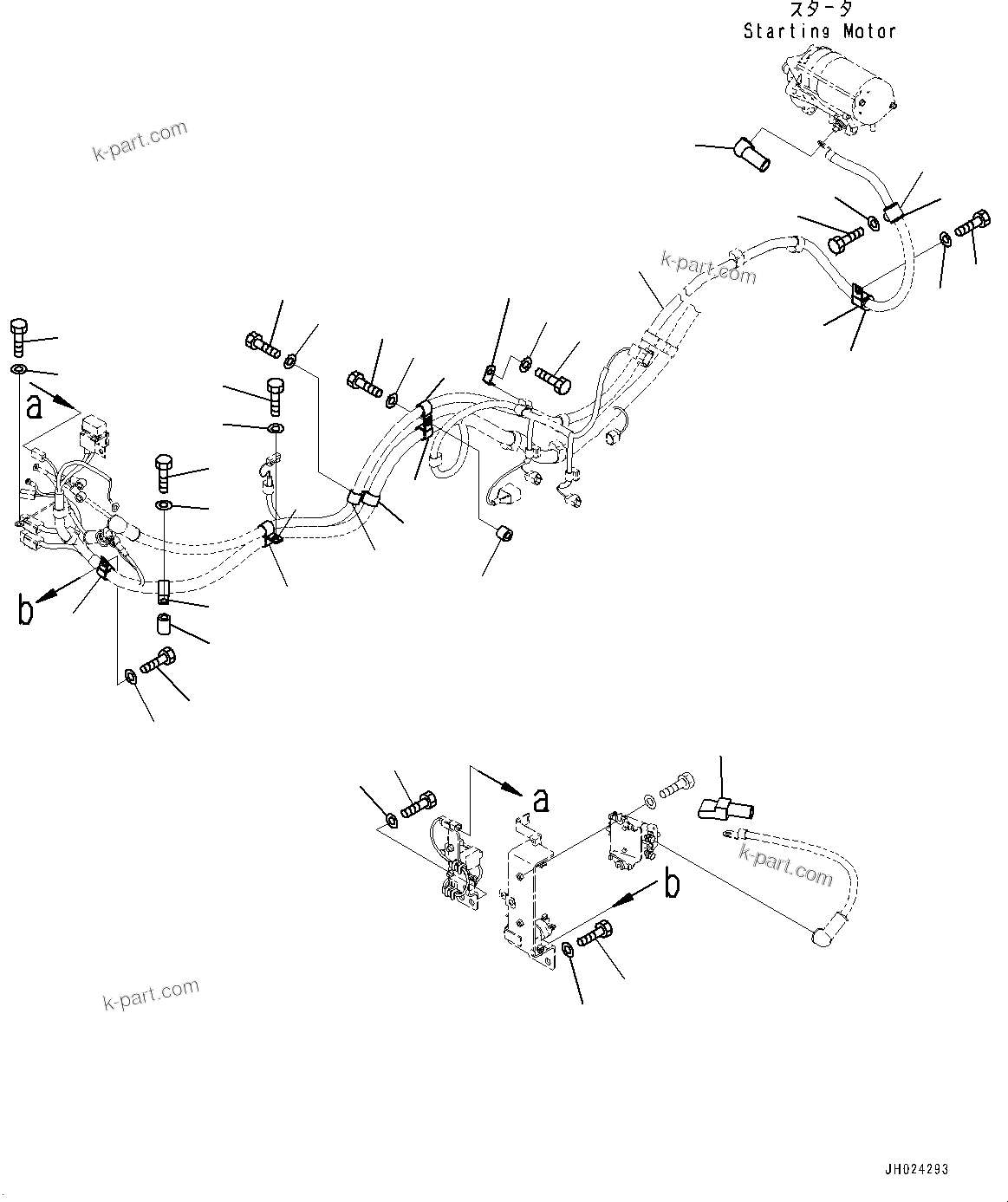 Komatsu parts book diagram for HB215LC-3 S/N K70001-UP: ELECTRIC WIRING HARNESS, STARTING WIRING HARNESS CLAMP